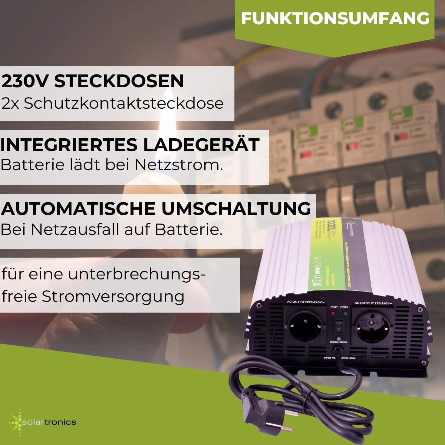solartronics przetwornica napięcia UPS 12 V NPS 1000/2000 W przetwornica Pure Sinus UPS