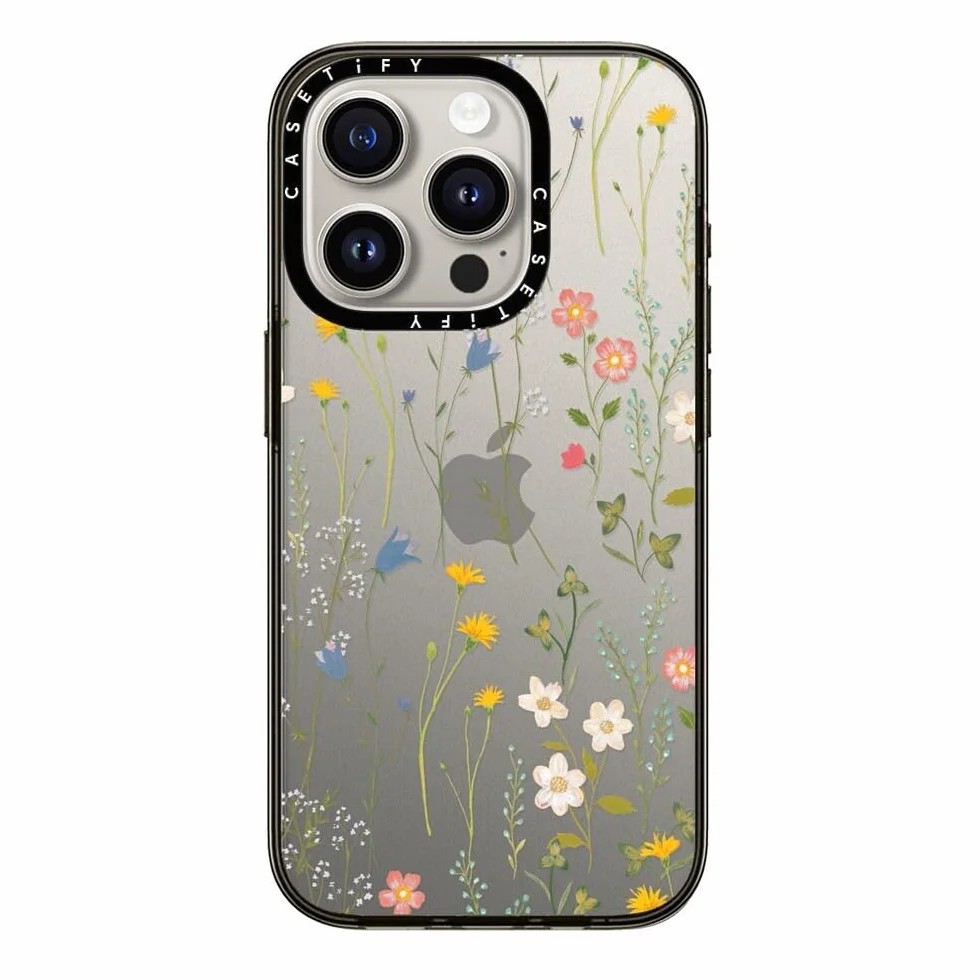 CASETiFY Kompaktowe etui ochronne do iPhone 15 Pro [smukłe/ochrona przed upadkiem z wysokości 1,2 m / bezprzewodowe ładowanie] - wymarzony wzór kwiatowy - przezroczysty czarny