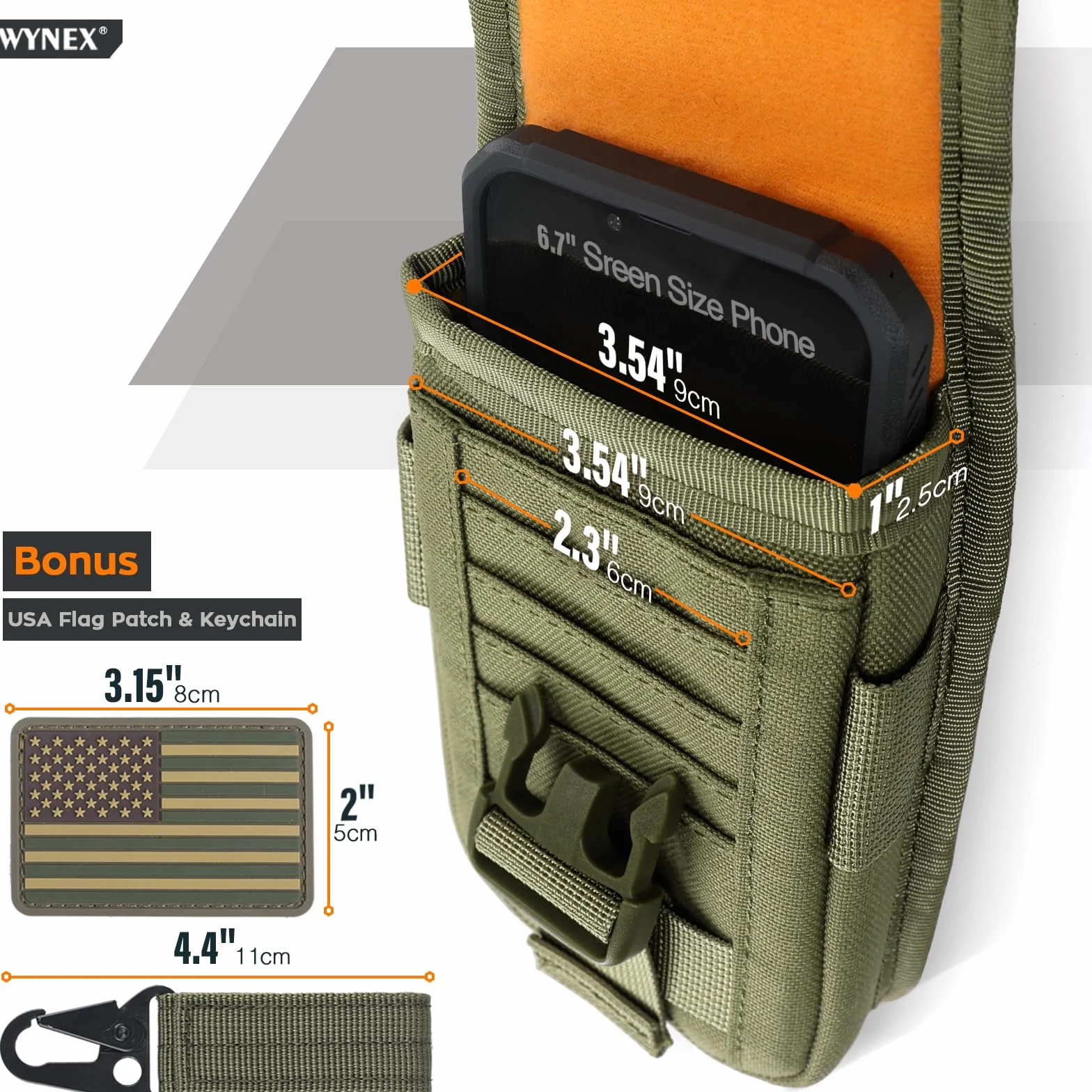 WYNEX Taktyczne etui na telefon Molle, torba na telefon komórkowy EDC Utility etui na telefon komórkowy z zamkiem na karty organizer pasuje do etui na pasek biodrowy zawiera taktyczny klips na sprzęt