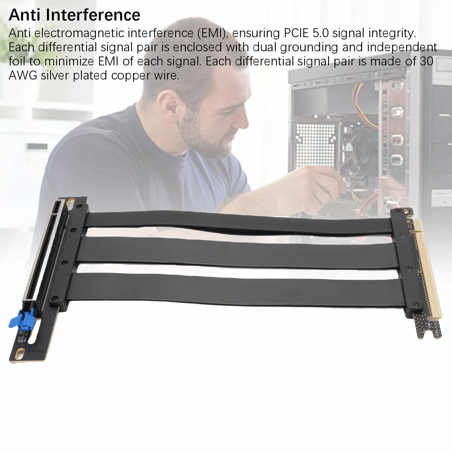 LICAEVEY Kabel Pionowy PCIE 5.0, 128 Gb/s 5 GPU GPU Karta Przedłużacza Karta Przedłużacza dla RTX4090 5090, Mocowanie Pionowe, Ochrony Przeciw EMI, dla Obudowy ITX, Chłodzenie Wody i (30cm)