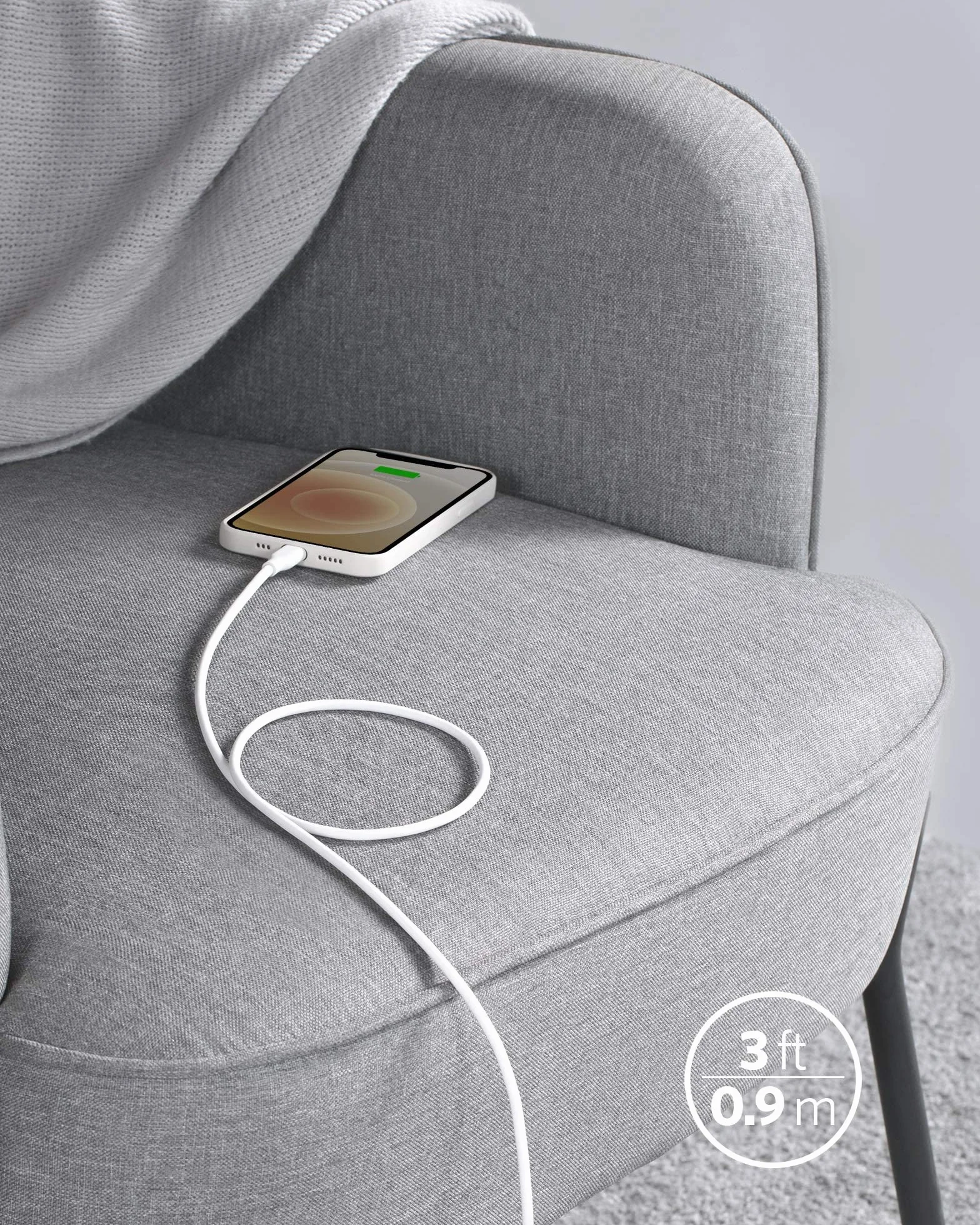 Anker Powerline III Flow, kabel Lightning USB C, 90 cm, USB C na Lightning, kompatybilny z iPhone 14/13/12/11, AirPods Pro, certyfikat MFi, żel krzemionkowy (śnieżnobiały)
