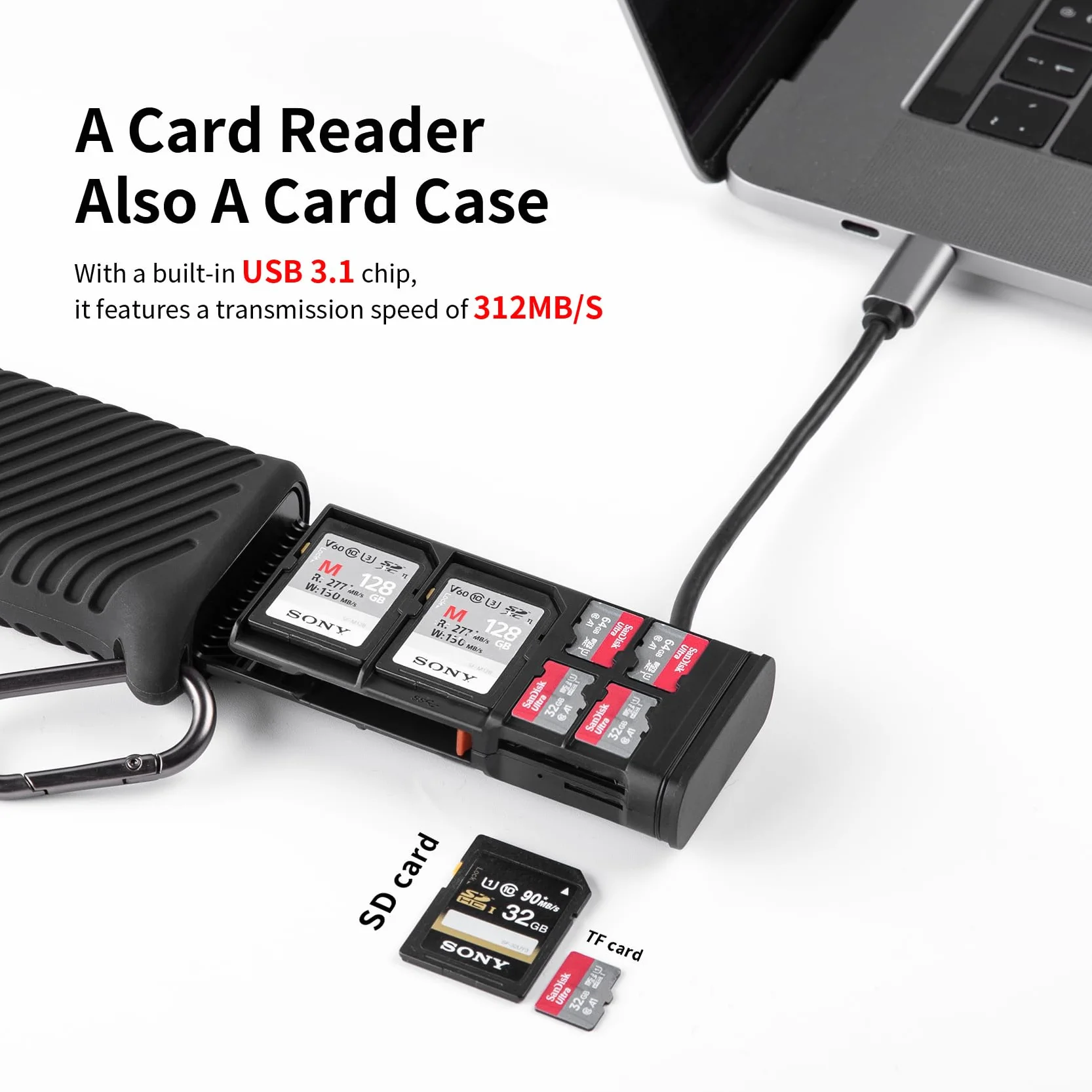 PGYTECH CreateMate Czytnik Kart SD Micro SD, USBC 312MB-s Prędkość, Zielony | Etui Pudełko na Karty Pamięci Dwa w Jednym, Plug and Play, Kompatybilny z Aparat Dron, Stopień Ochrony IP54