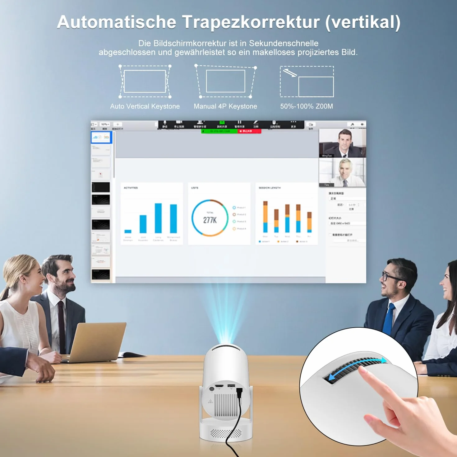 Salange - Projektor HD 720p, Inteligentny Projektor Android 14.0, Wi-Fi 6 (2,4G/5G), BT 5.4, 170 ANSI LM z Automatyczną Korekcją, Kąt 180 stopni, Wideo do Kina Domowego,Biały