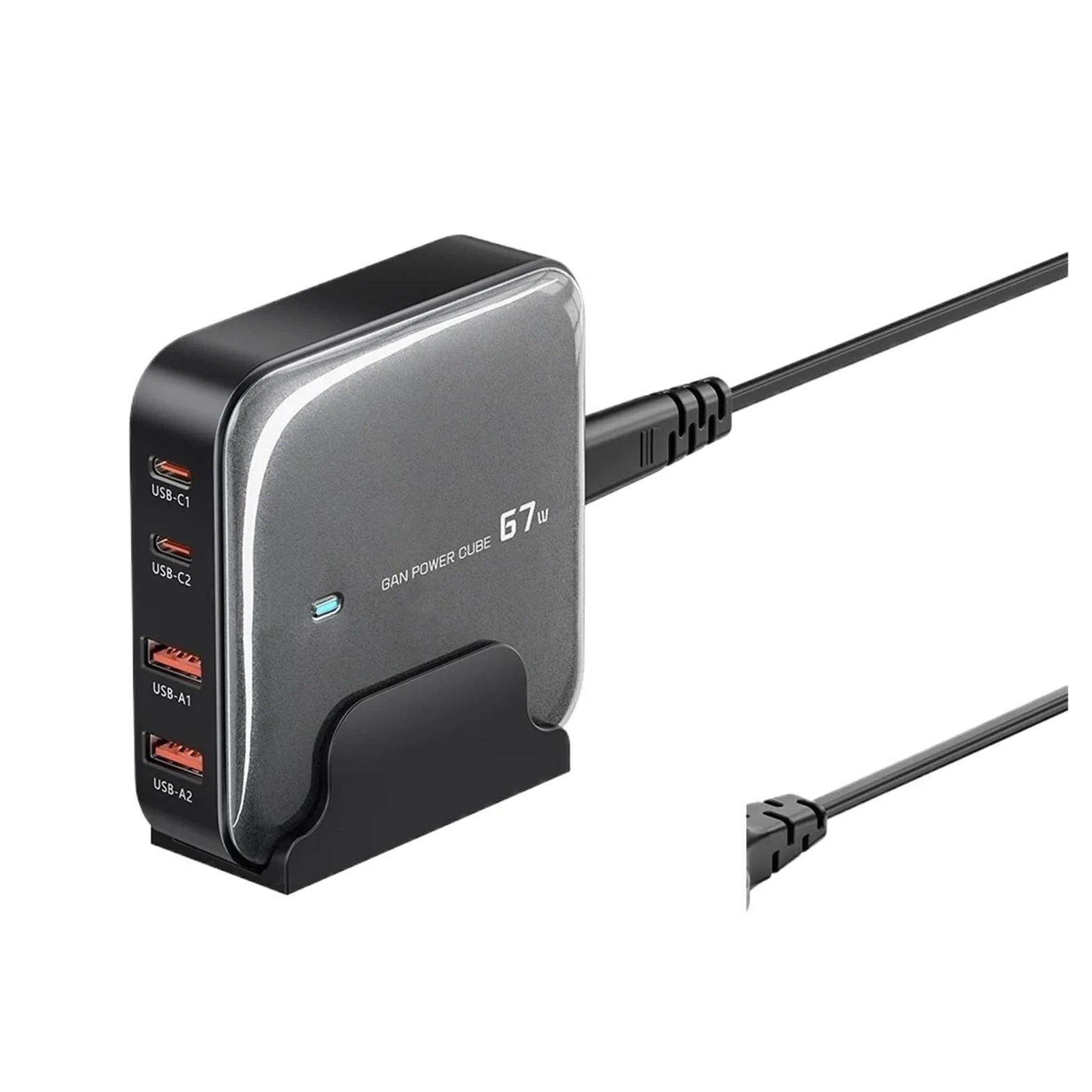Ładowarka Stacja Ładująca Wieloportowa USB GaN 67 W Typu C PD QC Szybkie Ładowanie MożLiwość Szybkiego łAdowania(Black)