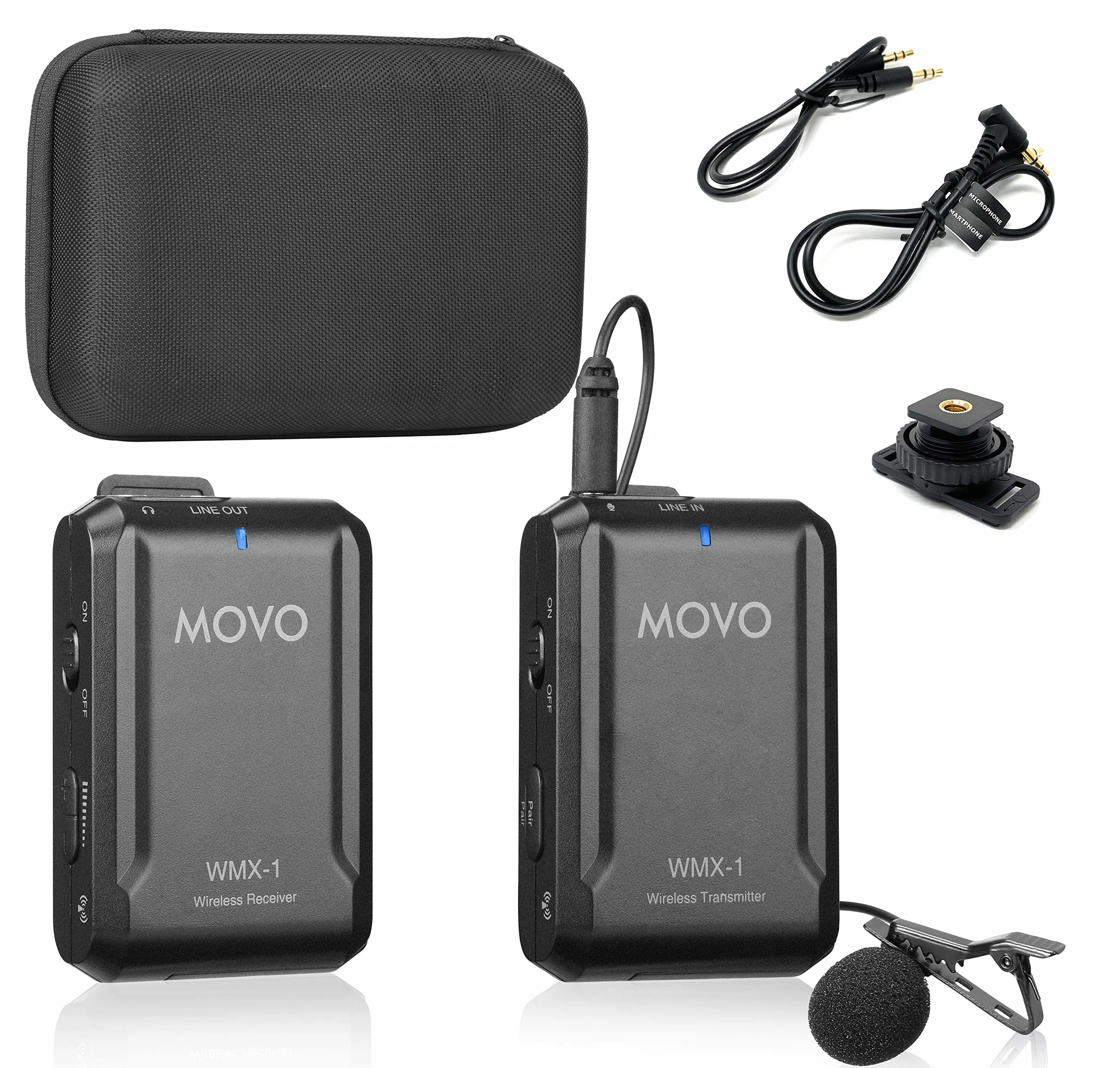 Movo WMX-1 2,4 GHz Bezprzewodowy system mikrofonowy Lavalier Micro Tie Zestaw transmisji audio kompatybilny z DSLR, aparatami fotograficznymi, iPhonem, Android i tabletami (zasięg 60 metrów)