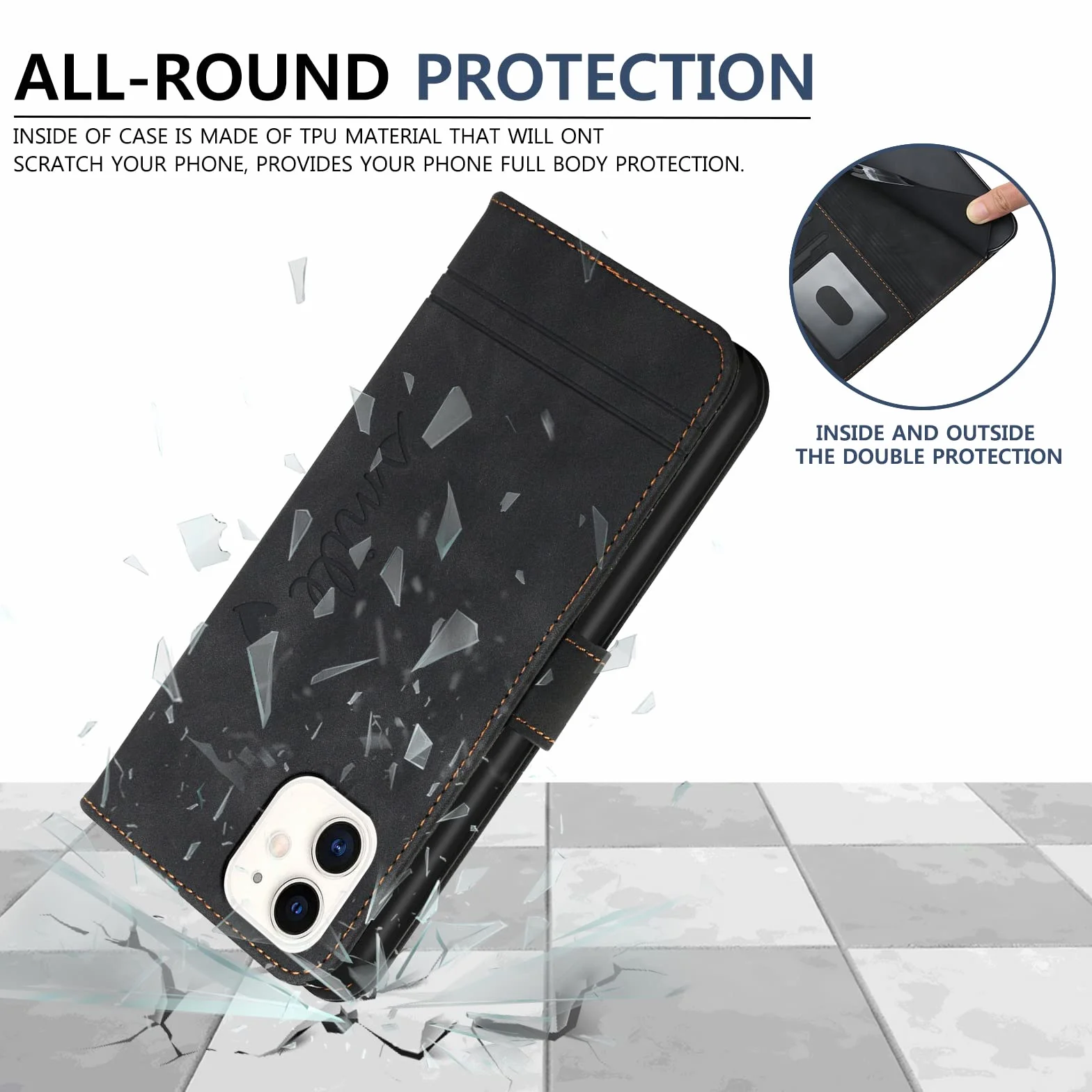 Etui na iPhone 12/iPhone 12 Pro, Wysokiej Jakości Skóra PU, Osłona Tpu z Uchwytem na Karty, Magnetyczna, Etui z Klapką z Portfelem, Pokrowiec na iPhone 12/12 Pro (Czarny)
