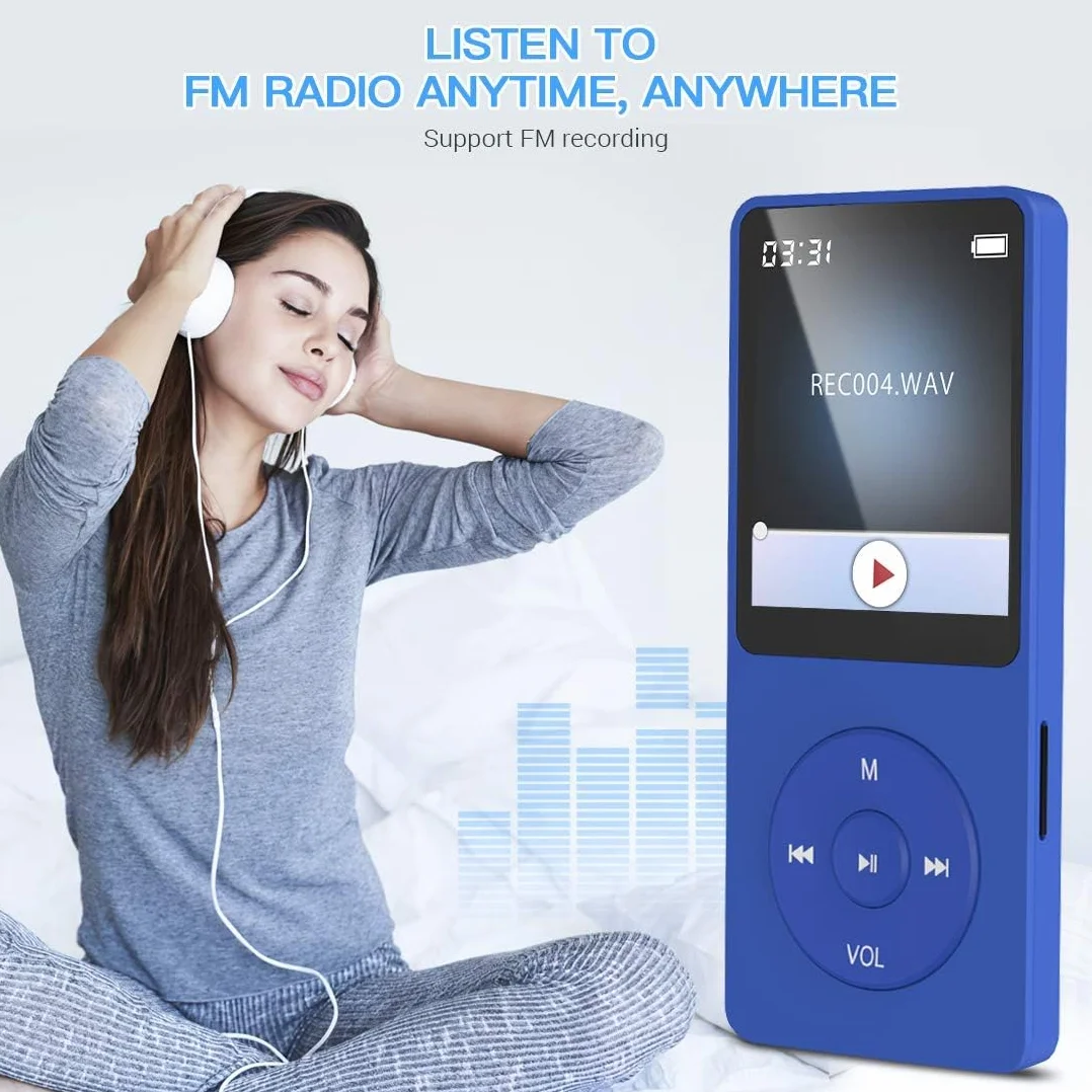 AGPTEK Odtwarzacz MP3 8 GB, 70 godzin odtwarzania, kolor granatowy