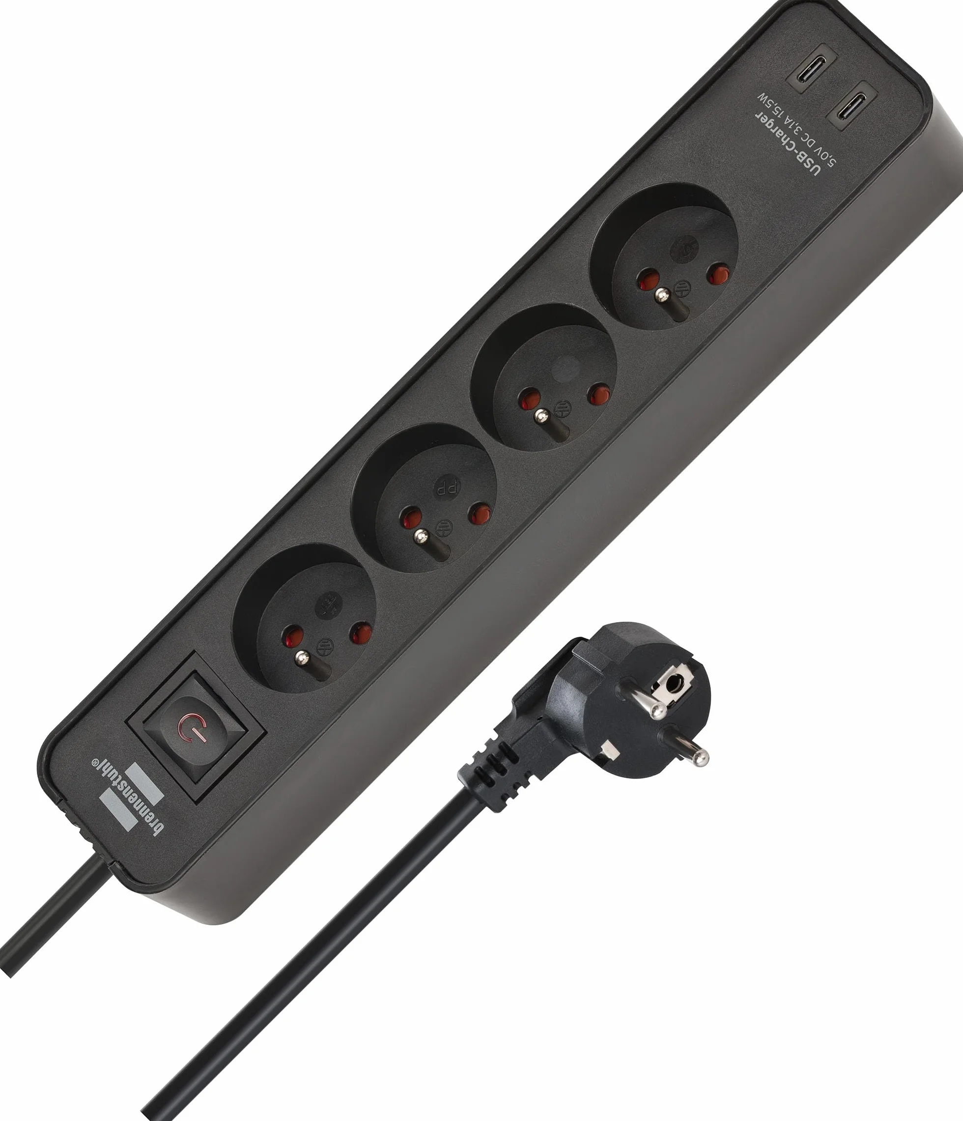 Brennenstuhl Ecolor 4 gniazda listwa zasilająca z gniazdem ładowania USB (gniazdo wielokrotne z 2x USB C, przełącznikiem i kablem 1,5 m) czarna
