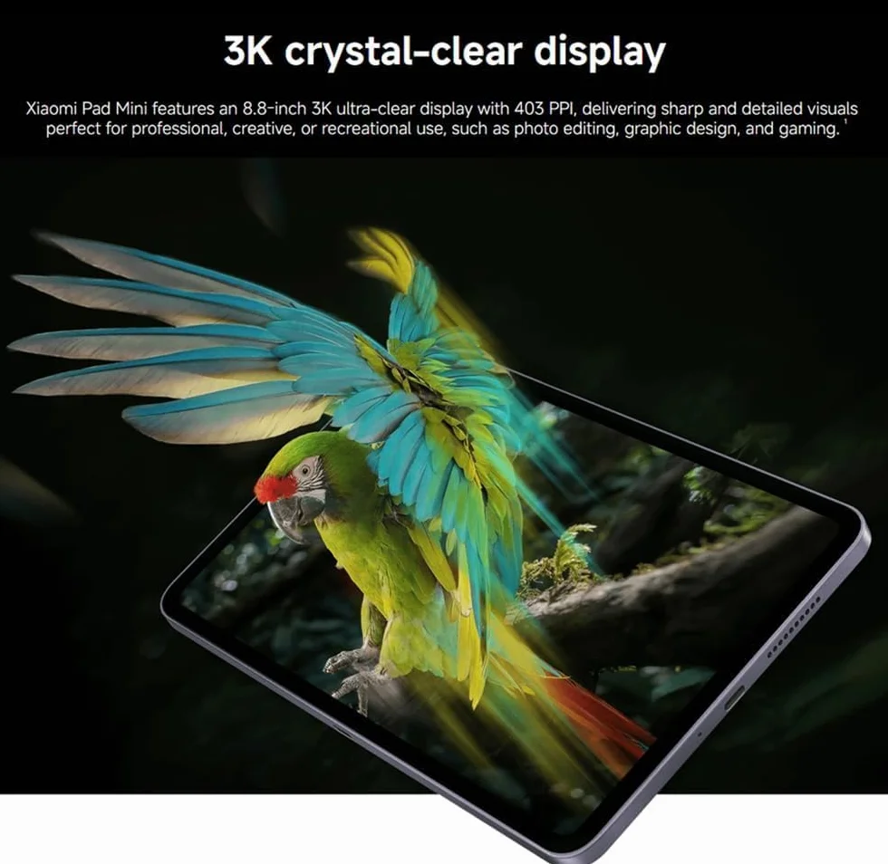 XIAOMI Pad Mini Tablet 8 GB + 256 GB 8,8" Design do pojedynczego uchwytu, 3K, kryształowy wyświetlacz, ultra gładki do 165 Hz, wyświetlacz MediaTek Dimensity 9400 + masywny 7500 mAh, bateria 67 W