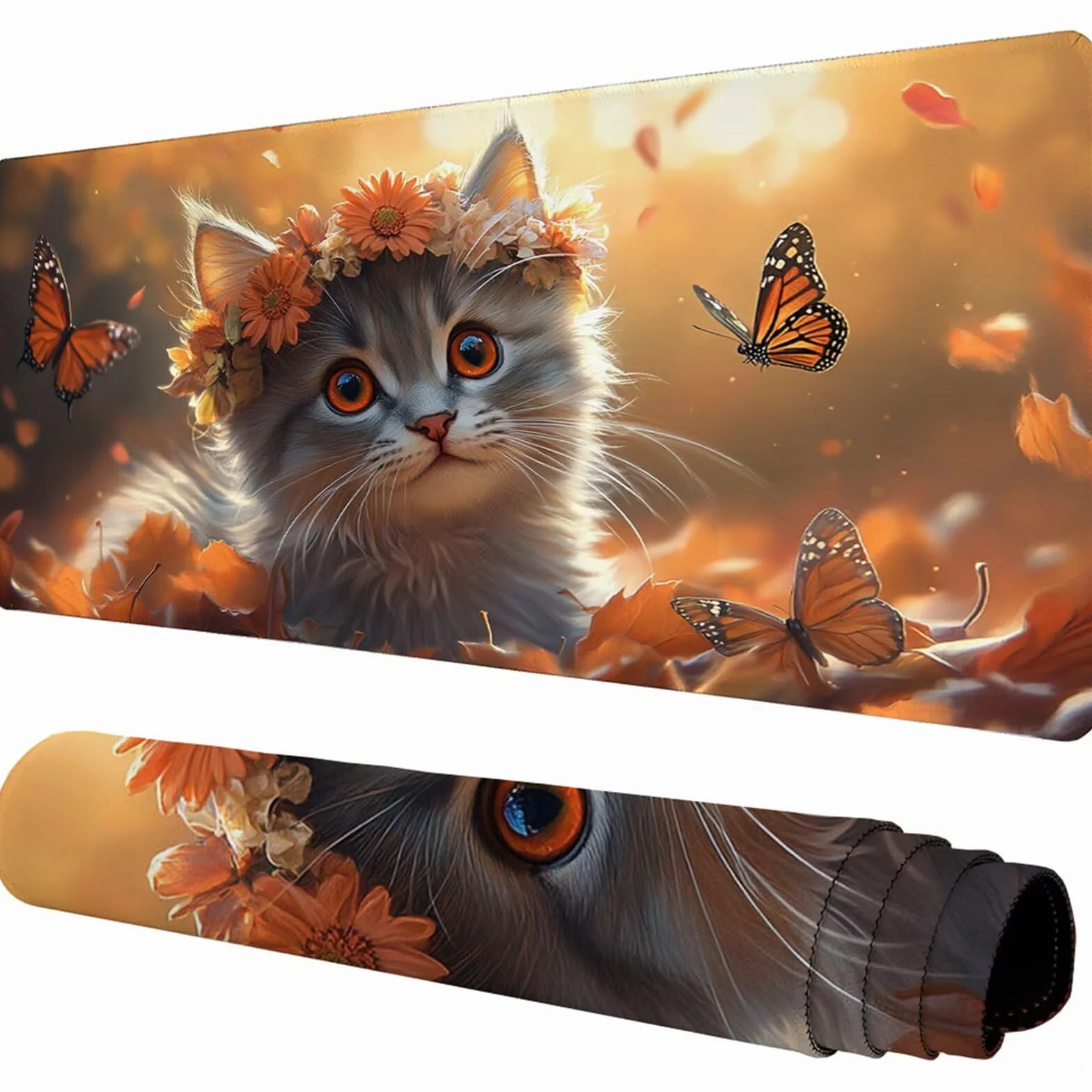 Żółta podkładka pod mysz XXL 1400 x 600 x 3 mm kot pod rękę biurko akcesoria antypoślizgowa gumowa podstawa i szyte krawędzie podkładka pod mysz dla graczy do dekoracji biura dekoracyjnego, prezenty