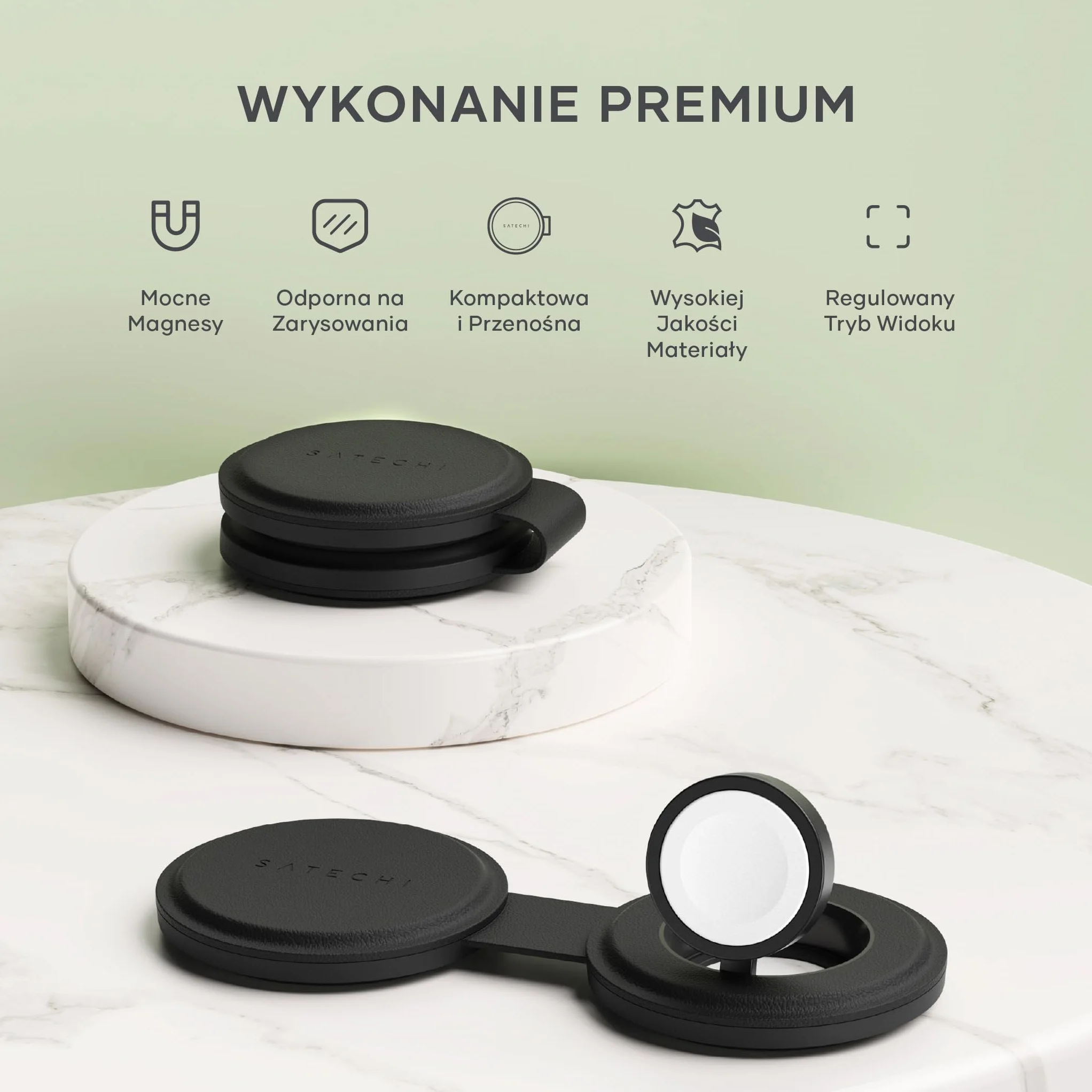 SATECHI składana ładowarka Qi2 OntheGo™ 2 w 1, 15 W, czarna | 15 W dla iPhone’a, 5 W dla Apple Watch i AirPods; zasilacz USB-C nie jest dołączony – wymagany min. 30 W