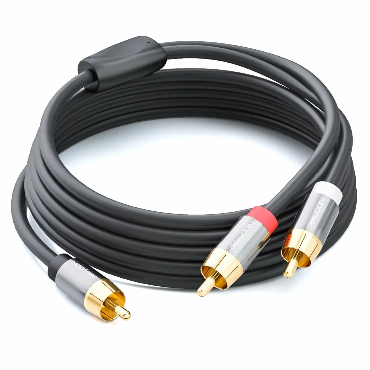 deleyCON 2m Kabel Subwoofera - RCA Y-Przewód Cyfrowy Kabel Koncentryczny - Pozłacane Styki - Przewód Audio - 1x Wtyk Cinch do 2x Wtyk Cinch