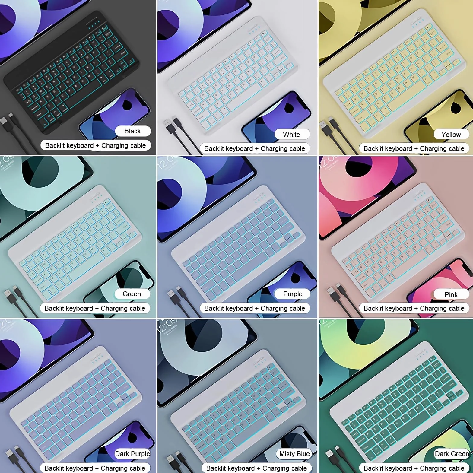 Etui z klawiaturą do Redmi Pad 10.6" 2022, 7 Kolorów Podświetlenia, Obrót o 360, Magnetyczna Odłączana Klawiatura Bezprzewodowa z Myszą Bluetooth,Black