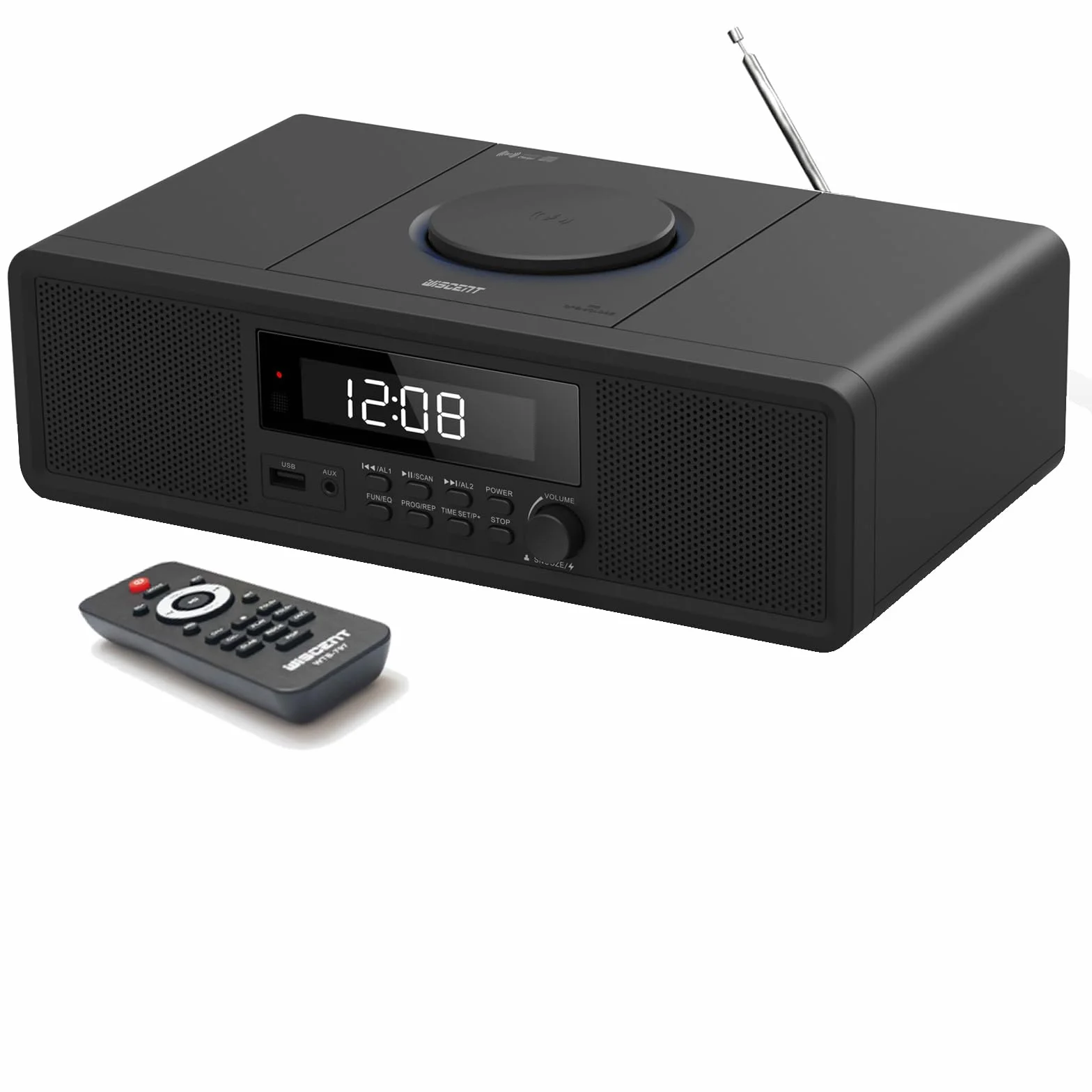 Zestaw stereo kompaktowy domowy system stereo, odtwarzacz CD z Bluetooth, radio FM, wejście Aux-In, odtwarzanie USB, zegar cyfrowy, podwójny budzik, odtwarzacz CD do domu