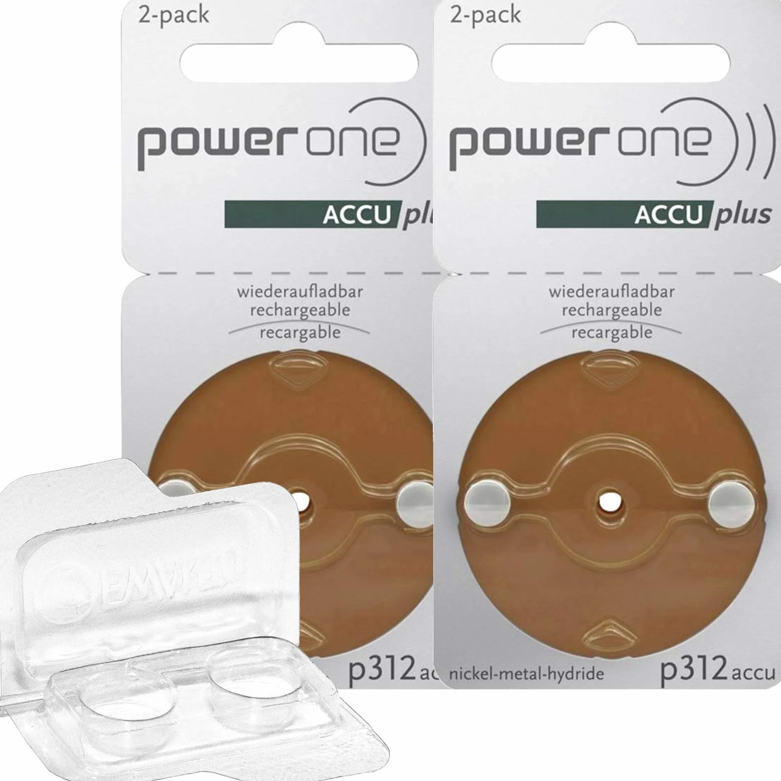 4 x akumulator do aparatu słuchowego PowerOne Braun accu 312 (2 x 2 blister) + pudełko do przechowywania dwóch akumulatorów Ewanto