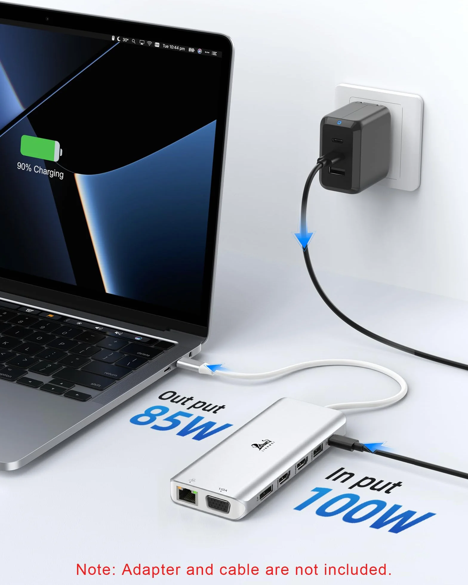 Stacja dokująca USB C 3 monitory 13 w 1 USB-C Hub z 2 HDMI 4K 60 Hz, 8K 30 Hz DisplayPort, VGA, 3 USB 3.1 10 Gb/s, PD 100 W, Gigabit Ethernet, adapter multi-monitora do MacBook Dell HP, kolor srebrny