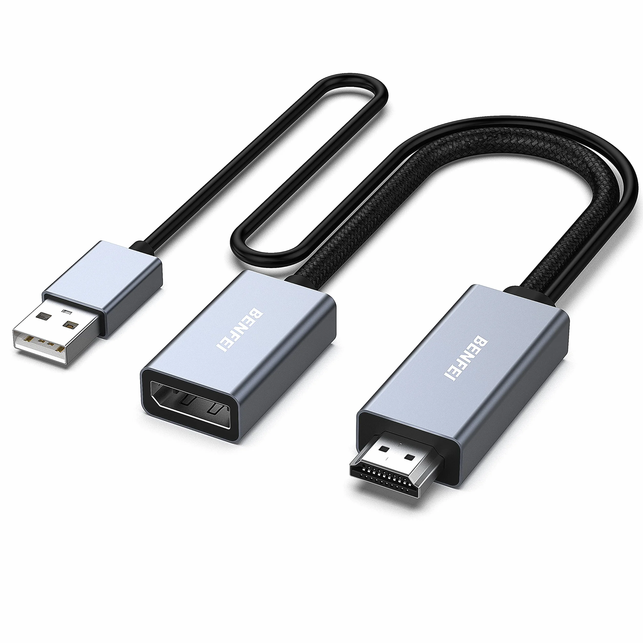BENFEI Adapter HDMI na DisplayPort, konwerter HDMI na DisplayPort 4K@60 Hz 2K@144 Hz, 1080P @165 Hz, kompatybilny z kartą graficzną PC Laptop PS5 Xbox One (360)