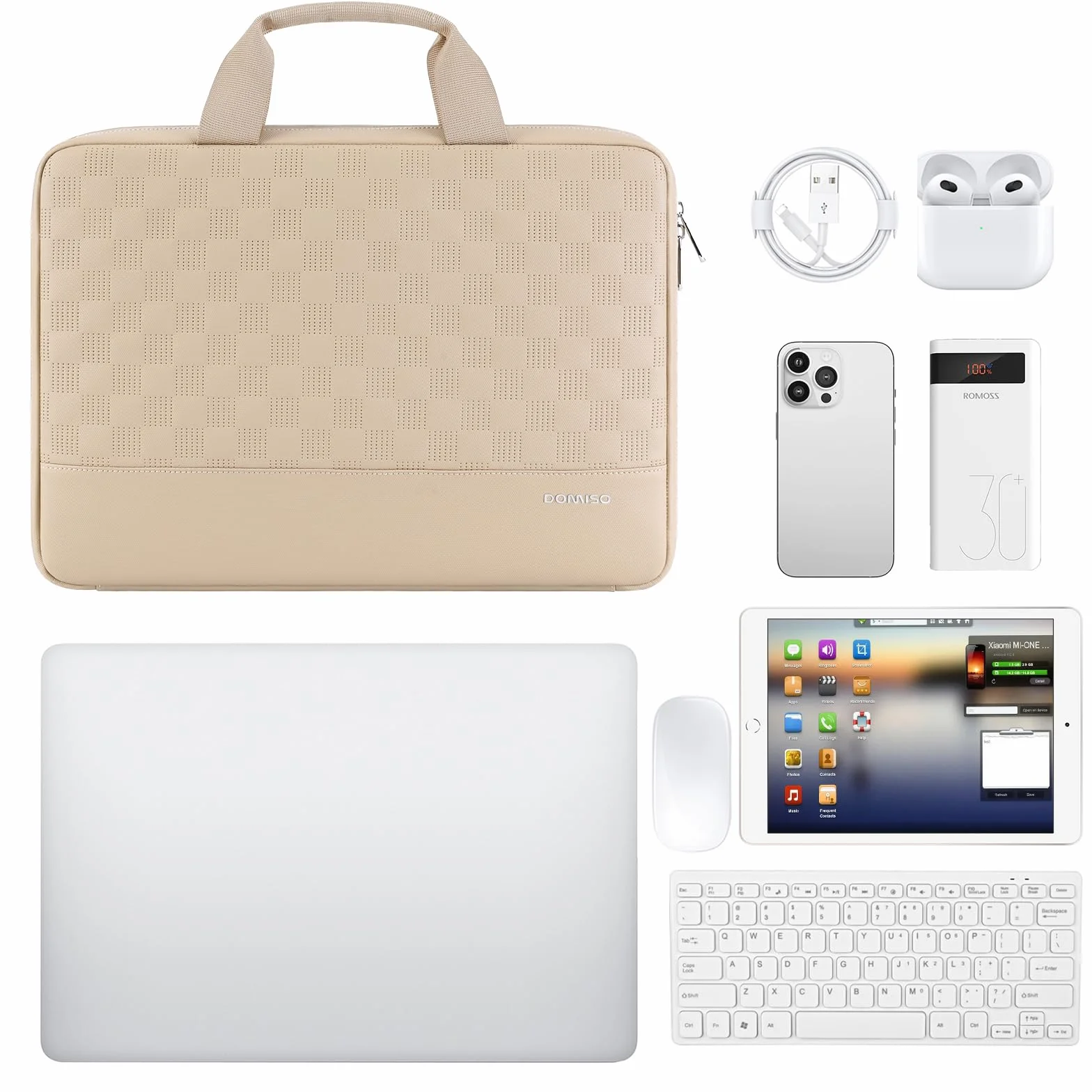 DOMISO Torba na laptop 17 cali, wodoszczelna osłona z uchwytem, etui do notebooka, PC Case do 17,3 cala Lenovo / HP / Acer / Chromebook / Dell / MSI, beżowa