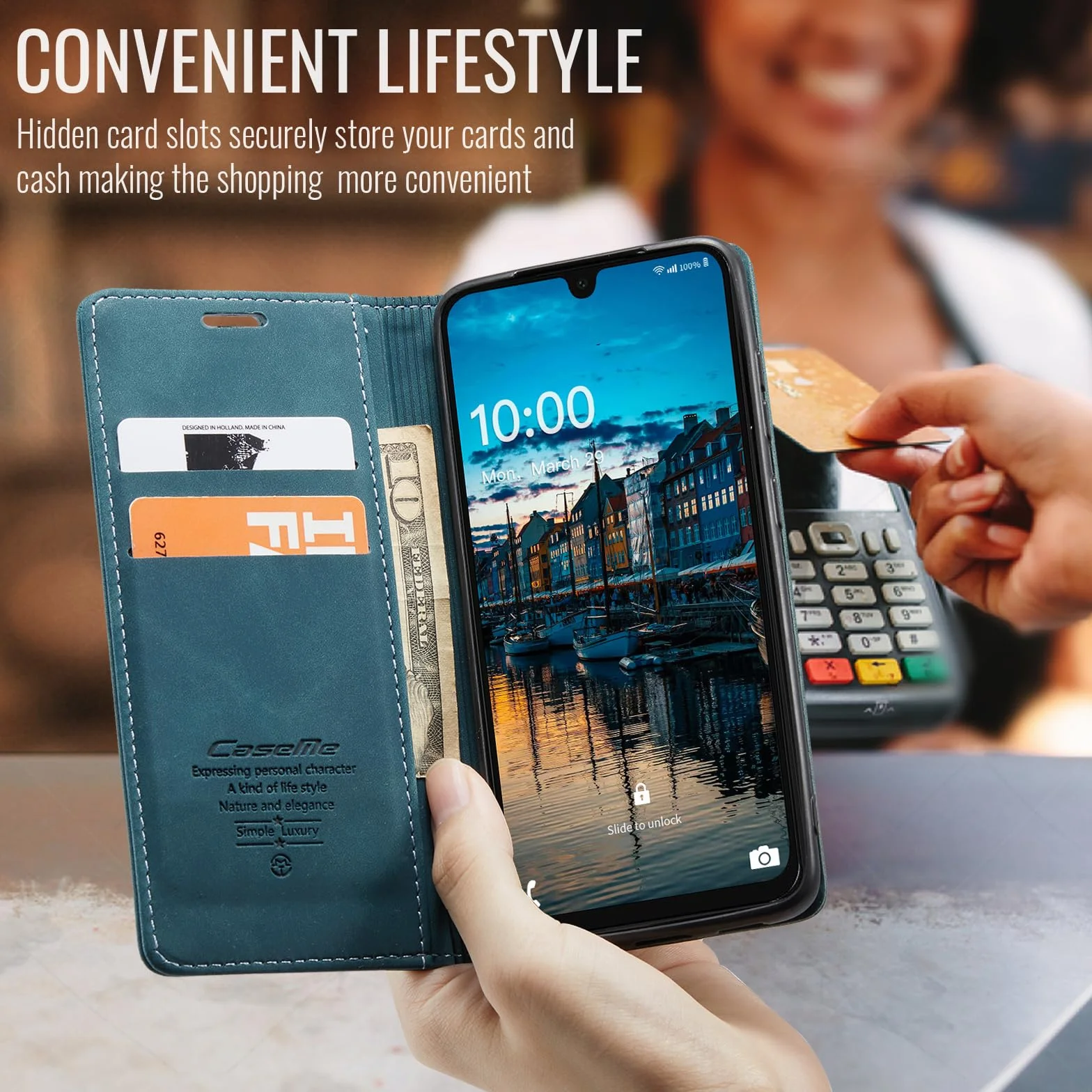 Etui do Samsung Galaxy A16, portfel ze skóry PU z uchwytem na karty Kompatybilny Kabura magnetyczna odporne na wstrząsy etui na telefon z klapką do Samsung Galaxy A16, Niebieski zielony