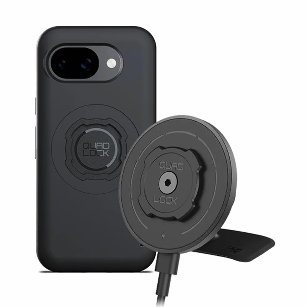 Quad Lock Samoprzylepny uchwyt na deskę rozdzielczą/schowek na telefon do samochodu z głowicą ładowarki bezprzewodowej MAG V2 i etui MAG na Pixel 10a
