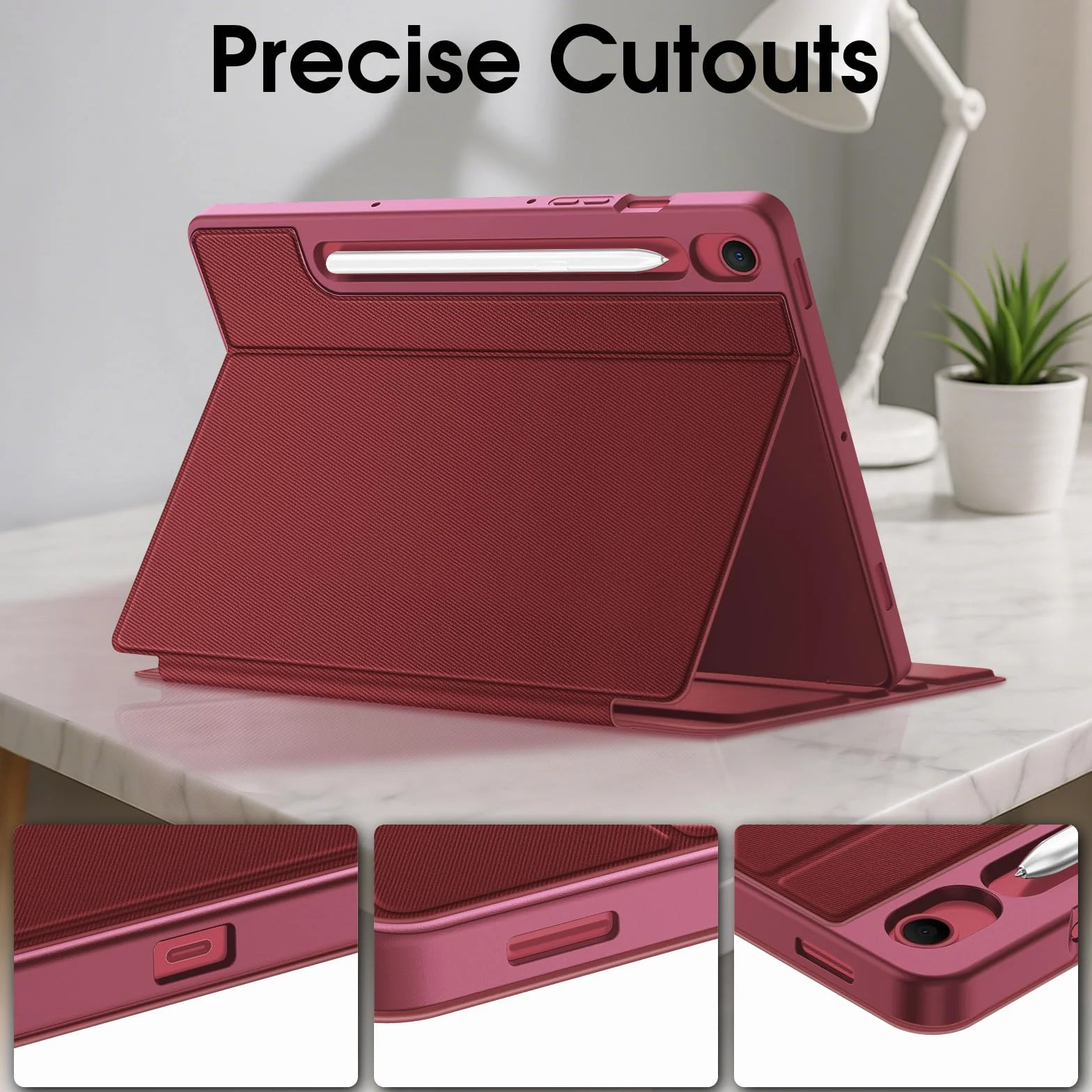 FINTIE Etui do Samsung Galaxy Tab S10 Lite/ S10 FE 2025/ S9 FE 10,9 cala / S9 11 cali z uchwytem na długopis S, smukły stojak pod wieloma kątami z miękką tylną obudową TPU, wino