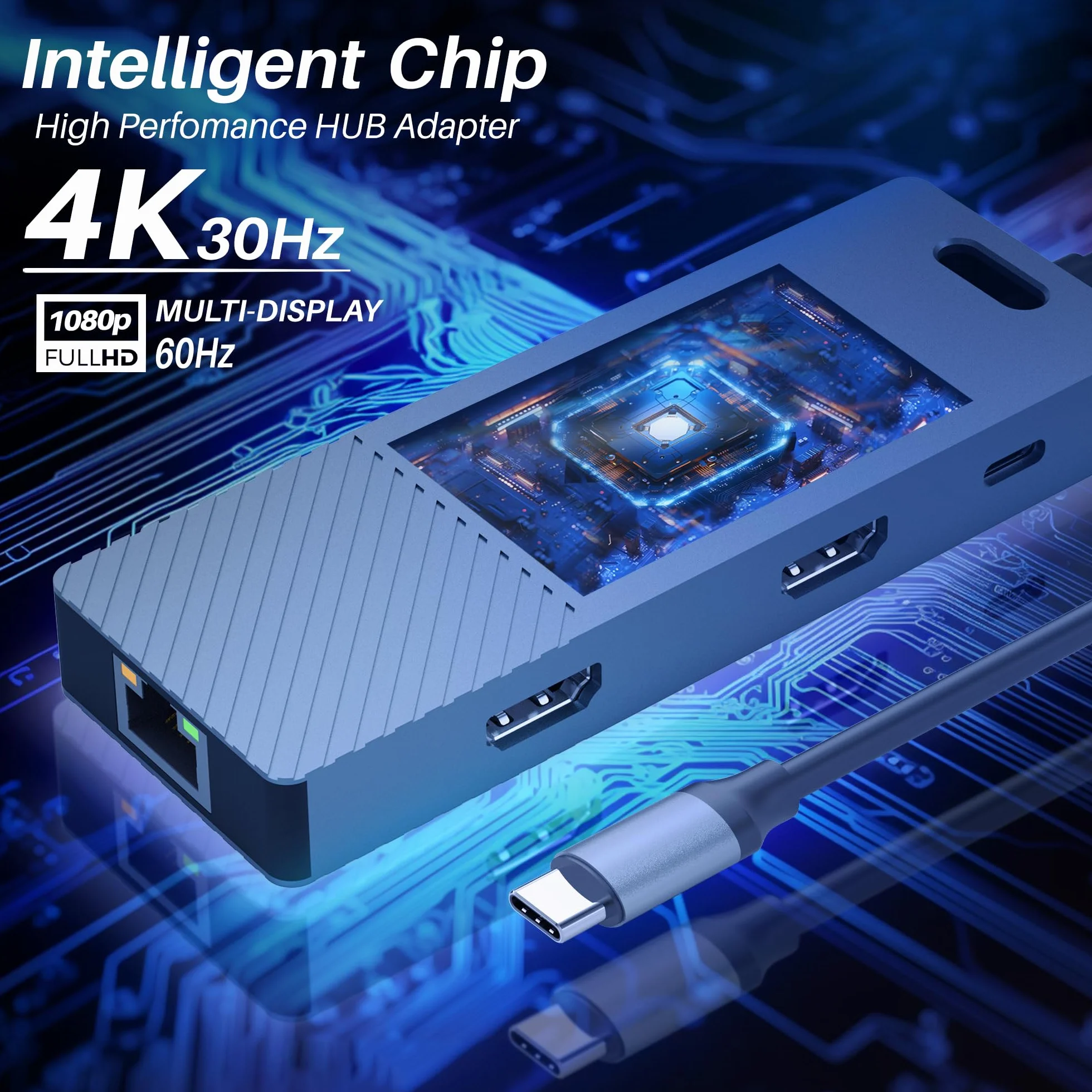 ATLANTIS A04-TC_DK48 Stacja dokująca DUAL DISPLAY USB C (typ C) na HDMI 4K, wyjście Duppia, wyjście HDMI, RJ45 Gigabit Ethernet, 3 x USB 3.0, 1 PD-85 W, kabel 18 cm, kompatybilny ze wszystkimi