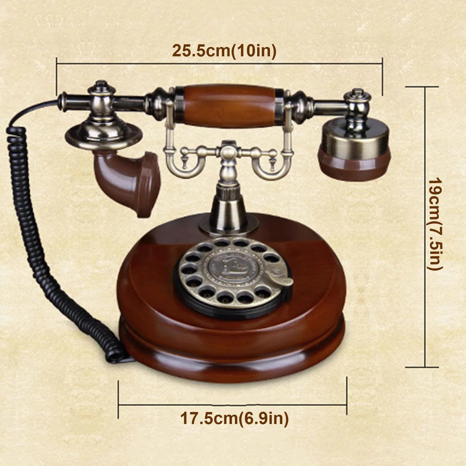 Telefon przewodowy, retro telefon stacjonarny telefon przewodowy z obrotową tarczą, Vintage telefon stacjonarny do domu/biura, uchwyt z litego drewna