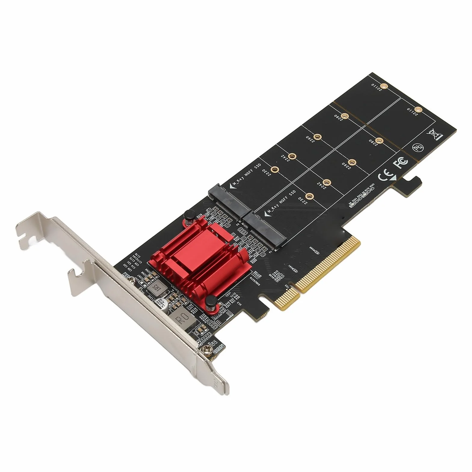 POENVFPO Podwójna Karta Adaptera M.2 PCIe NVMe z funkcją Bifurkacji do Szybkiego Przesyłania Danych i Konfiguracji w Komputerach PC, prędkość 2 GB/s, Kolor Czarny