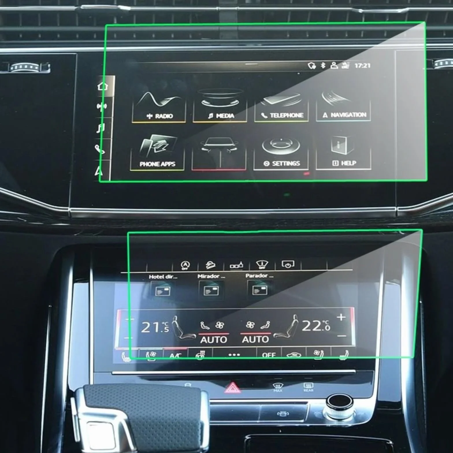 Do Audi Q8 (2019–2021) – system nawigacji GPS – folia ochronna na wyświetlacz ze szkła hartowanego – ochrona wyświetlacza deski rozdzielczej (2 sztuki) – folia ochronna na wyświetlacz na górę i dół
