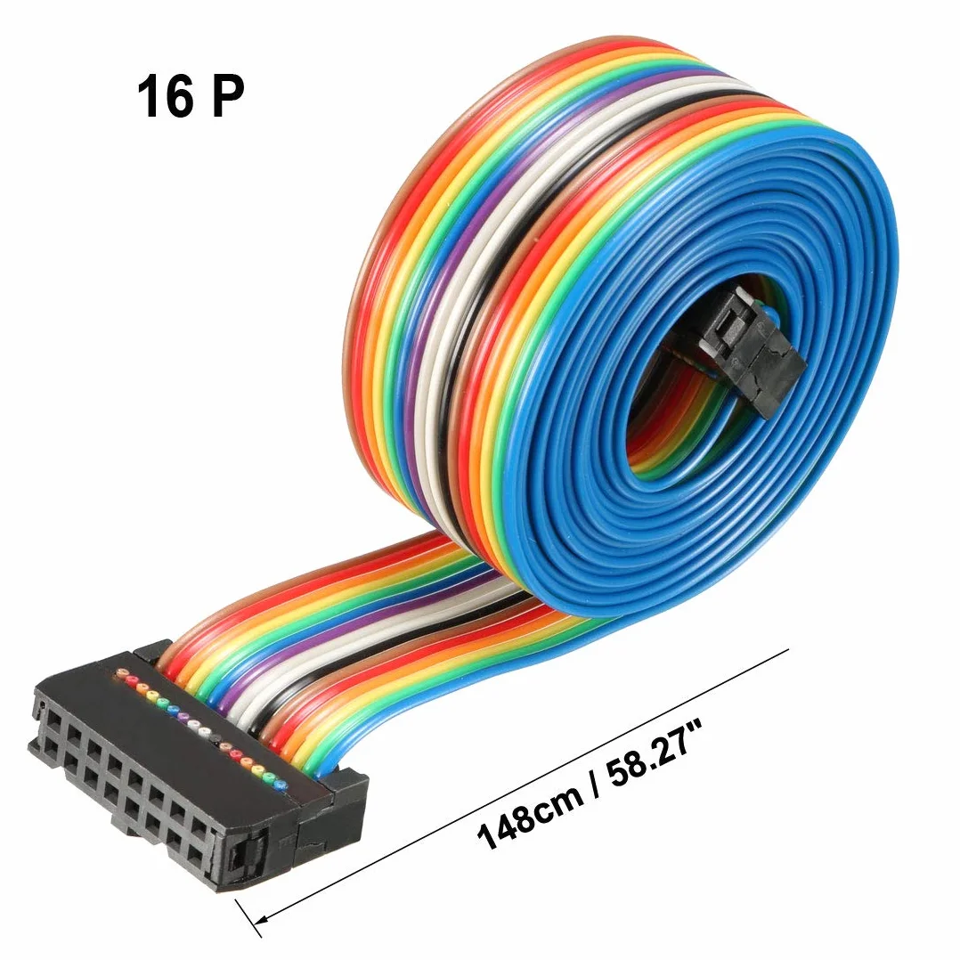 sourcing map IDC 16-pinowy kabel płaski tęczowy 148 cm 2,54 mm Pitch