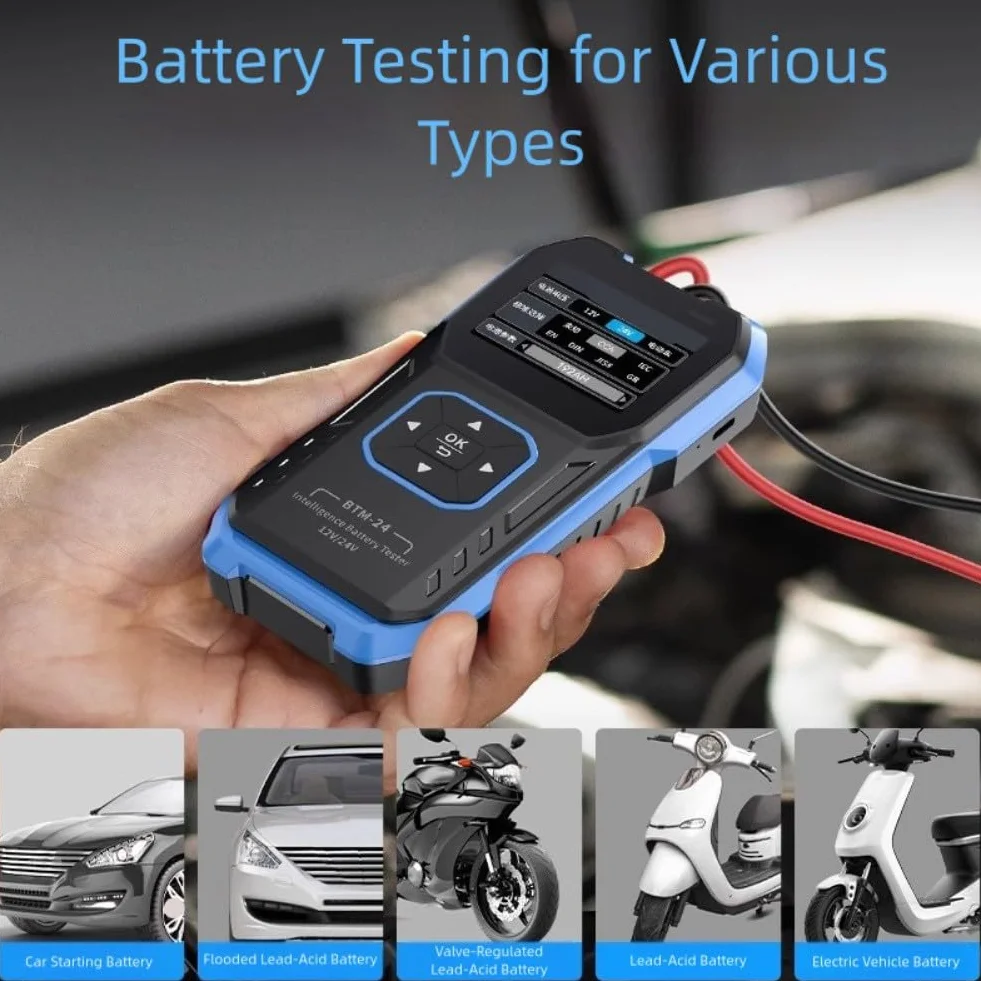 BTM-24 tester akumulatora samochodowego z ochroną przed przepięciem, tester napięcia i pojemności 12 V/24 V