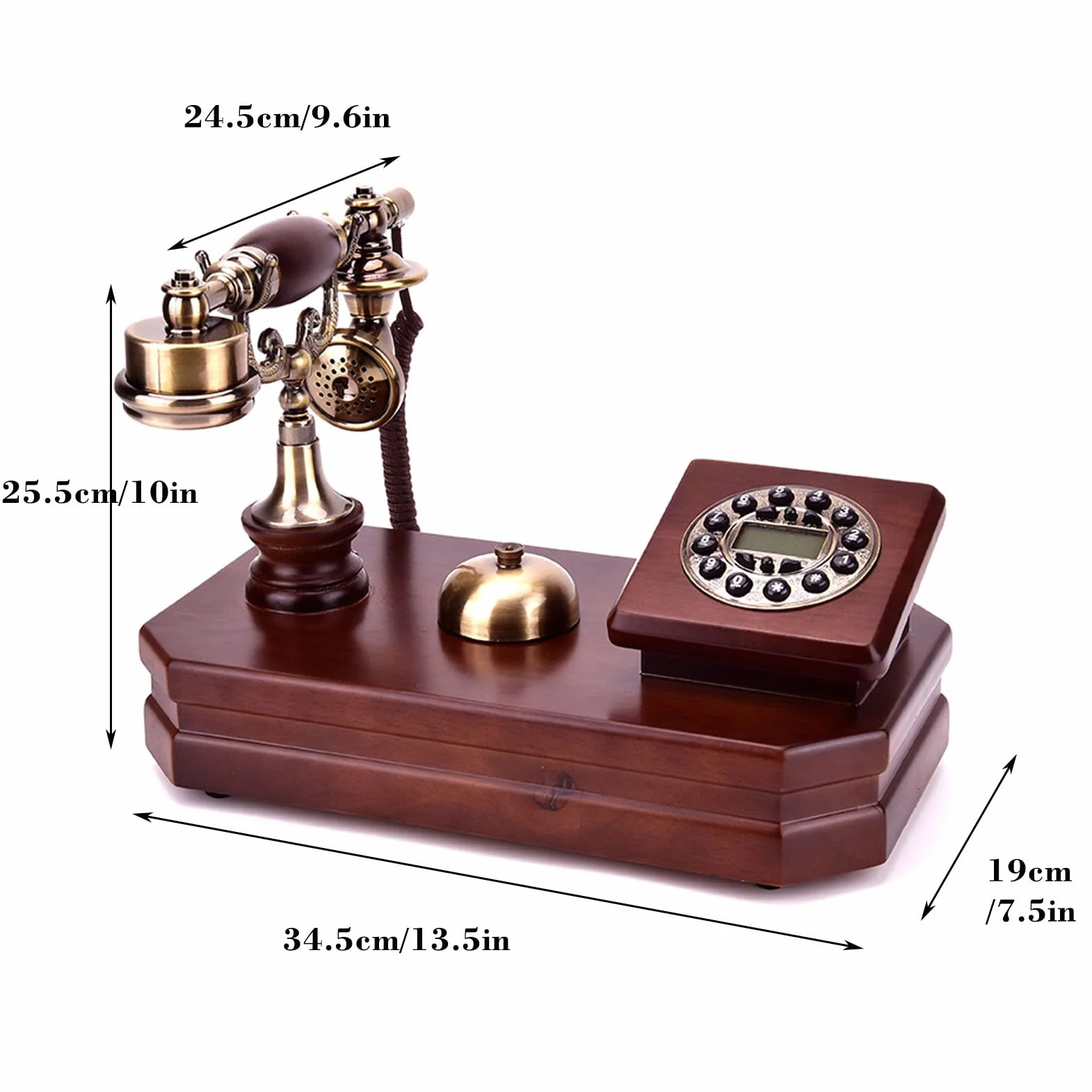 Antyczny telefon drewniany telefon vintage telefony z podświetleniem, styl vintage europejski przewodowy FSK/DTMF stacjonarny telefon stacjonarny do domu, dekoracja