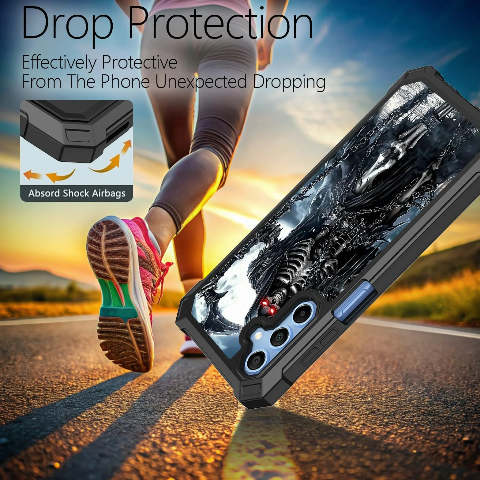 Etui do Samsung Galaxy A15 5G z osłoną ekranu ze szkła hartowanego, wytrzymałe, dwuwarstwowe, hybrydowe, ponure czaszki, żniwiarz, odporne na wstrząsy, ochronne etui na telefon Samsung Galaxy