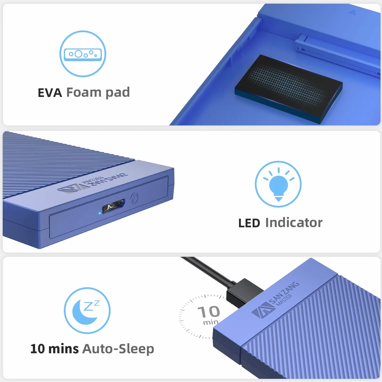 2,5 cala Hard Drive Enclosure - SANZANG beznarzędziowa obudowa dysku twardego USB 3.0, obsługuje UASP i Trim do 2,5 cala SATA SSD i HDD o wysokości 9,5 mm, 7 mm, w zestawie kabel typu C do A,