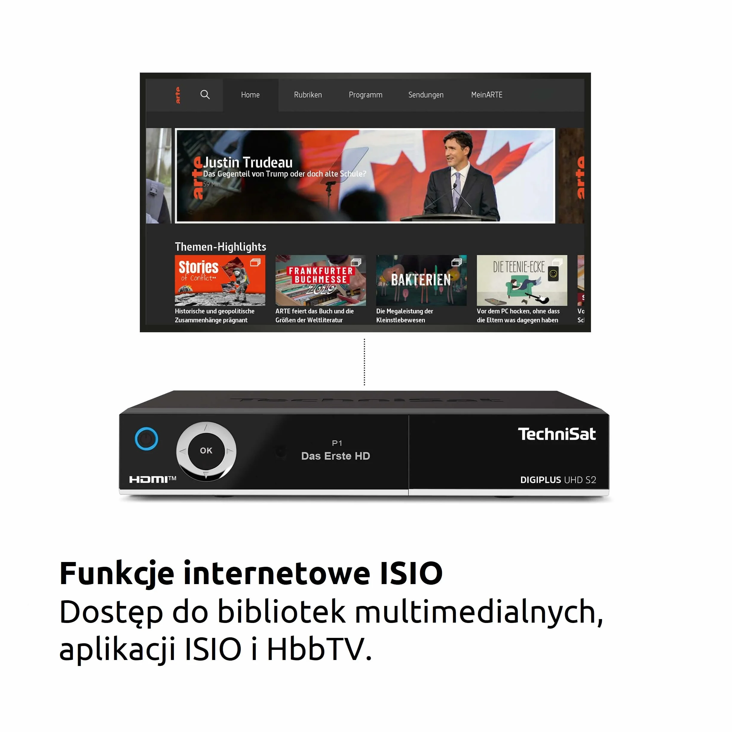 TechniSat DIGIPLUS UHD S2-4K Sat Odbiornik z alfanumerycznym wyświetlaczem i Twin Tunerem (DVB-S/DVB-S2, HEVC, H.265, sterowanie aplikacją, funkcja nagrywania PVR, WLAN, LAN, CI+, USB, OLED) czarny