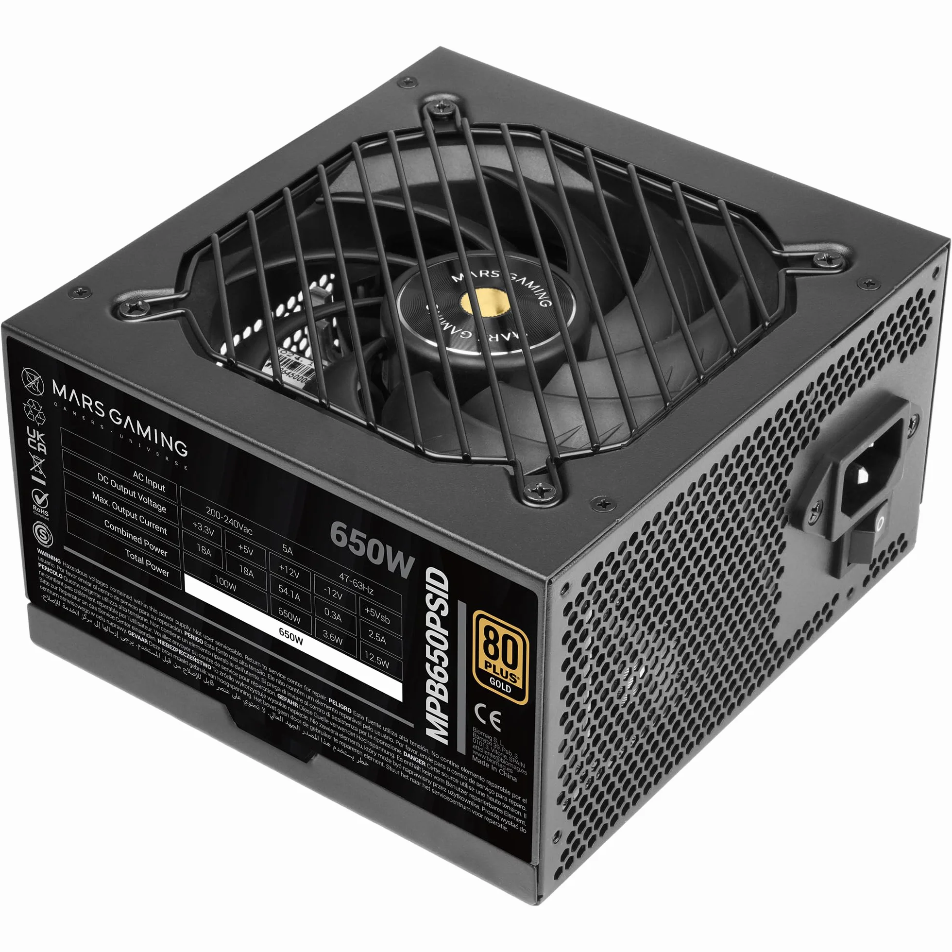 Mars Gaming MPB650PSID, Zasilacz Komputerowy 650W, 10 Lat Gwarancji, 80Plus Gold 90%, Wentylator SI Extreme Silence, Technologie AI2-RPM, DC-DC i SMD, Złącza ATX 3.1 i PCIe 5.1, Czarny