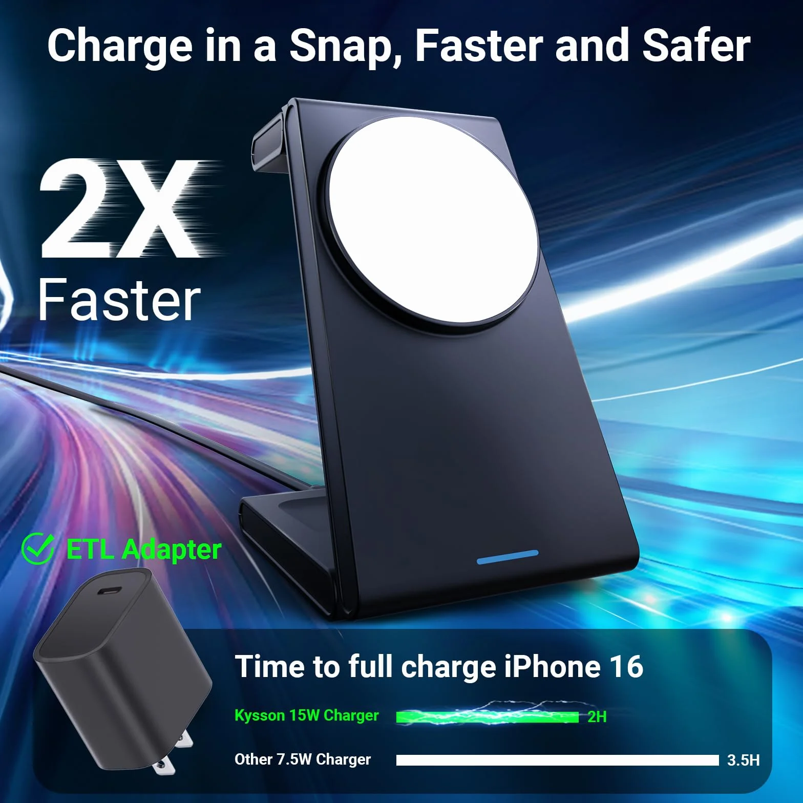 Kysson - Składana stacja ładująca 3 w 1 dla wielu urządzeń Apple, bezprzewodowa ładowarka podróżna do ładowarki MagSafe, magnetyczny uchwyt ładujący do iPhone'a 15/14/13/12 dla