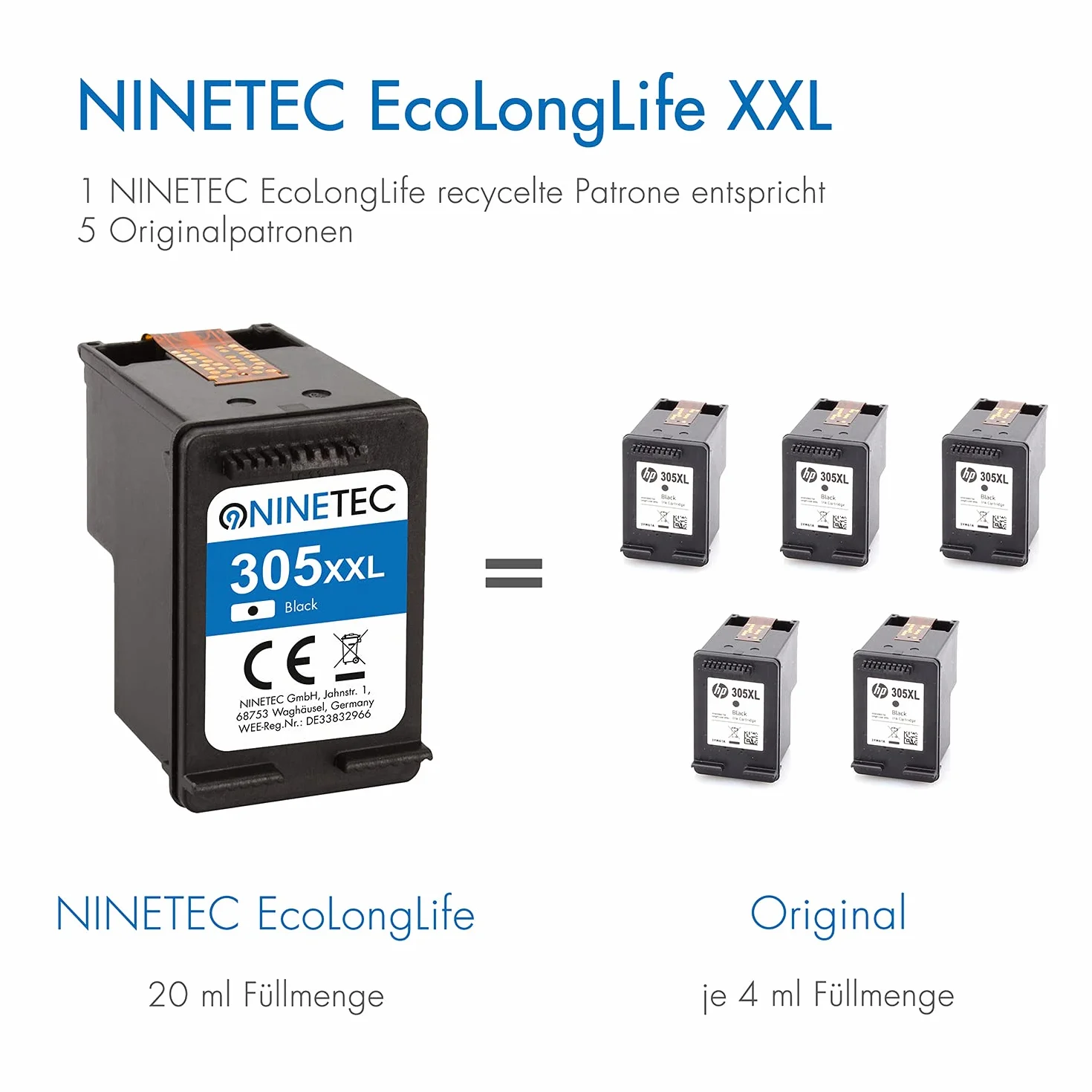 NINETEC 305 XL czarny i kolorowy kartridże do drukarki, wielopak, zamiennik dla HP 305 wkłady do drukarek HP 305 XL 305XL do DeskJet 2320 2700 2710e 2720e 2810e 2820e 4120e Envy 6010e 6020e 6030e