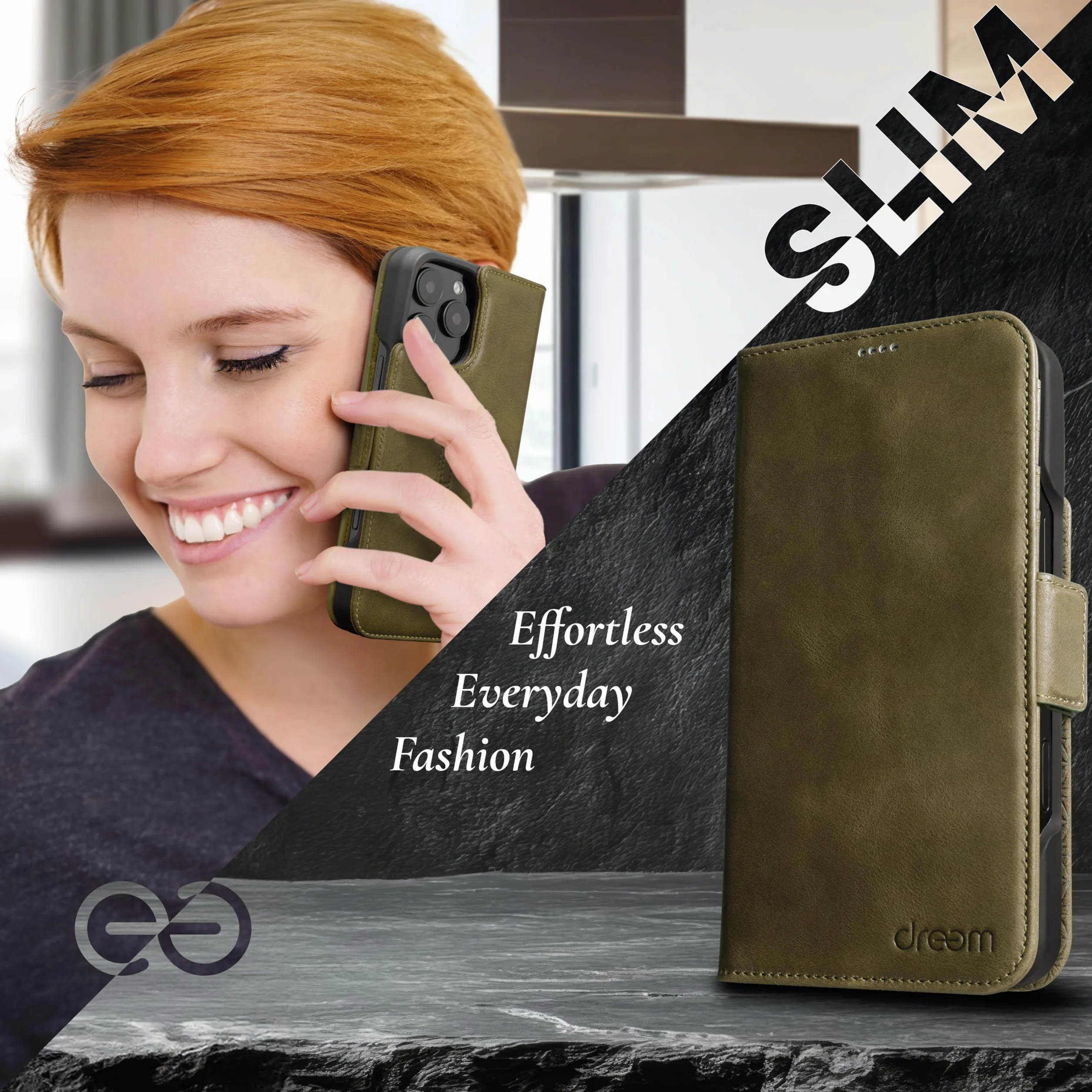 dreem Etui z prawdziwej skóry do iPhone'a 16 Pro Max, rewolucyjny stojak na telefon, magSafe-Fit, magnetyczne odpinane etui z klapką, etui na karty blokujące RFID, pudełko prezentowe [Fibonacci