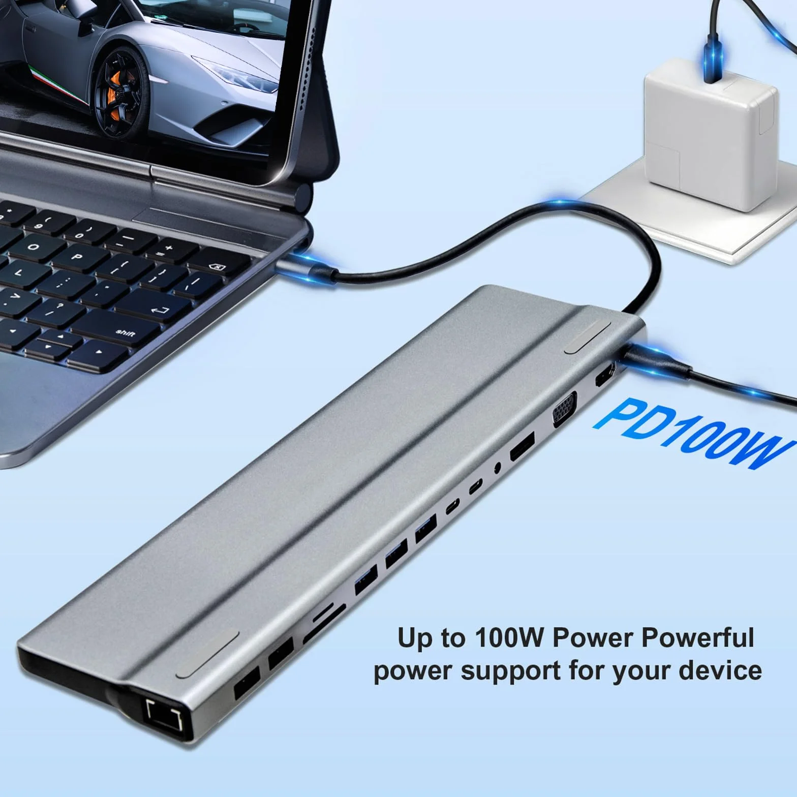 Stacja dokująca USB C 15 w 1, stacja dokująca 3 monitory z HDMI/DP/VGA, Ethernet, USB, SD/TF, gniazdo, stacja dokująca do laptopa PS4, Xbox, Switch, iPhone i innych (1501P)
