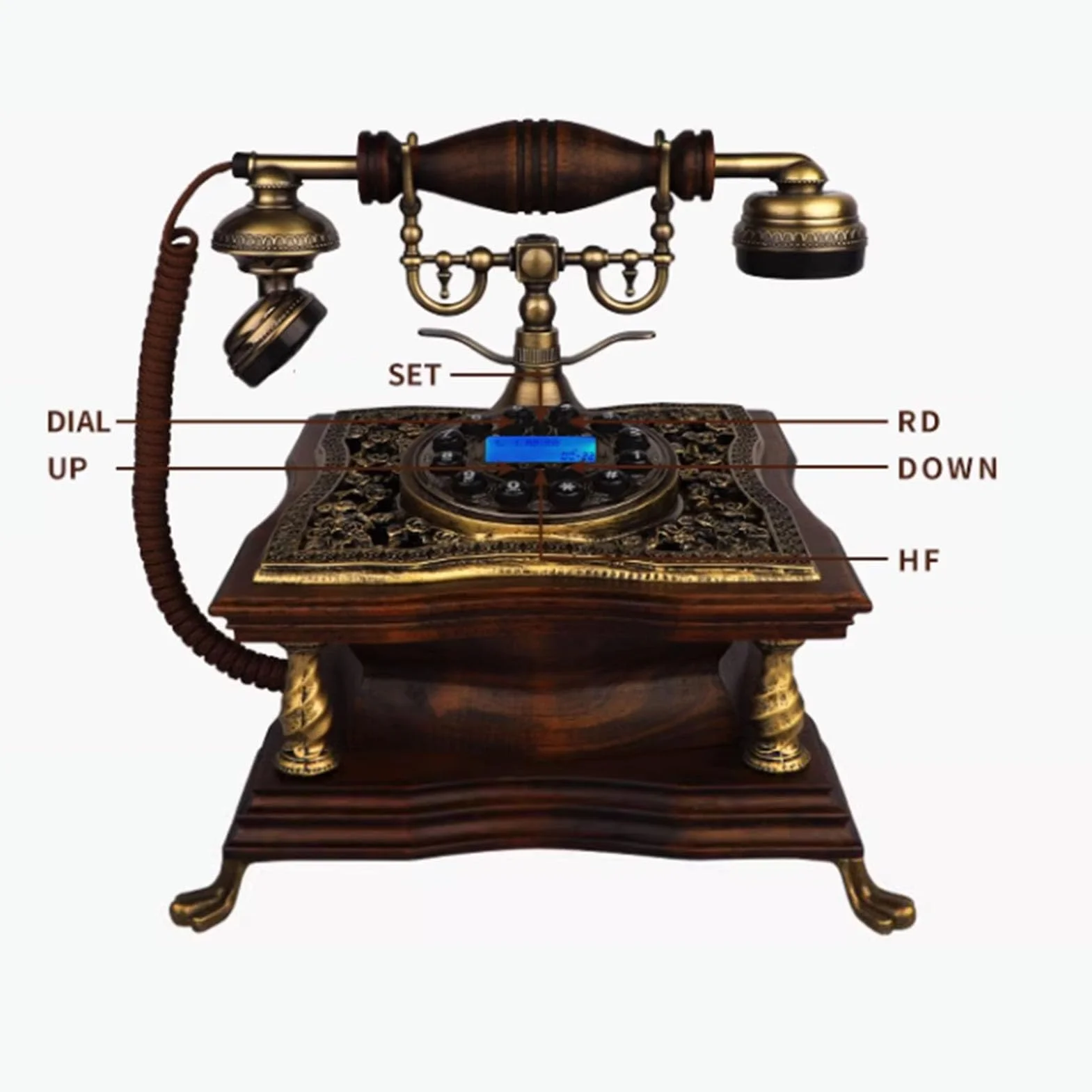 Telefon stacjonarny przewodowy Telefon z przyciskiem Telefon dekoracyjny w stylu vintage z identyfikacją dzwoniącego Ponowne wybieranie numeru Sprawdź zestaw głośnomówiący