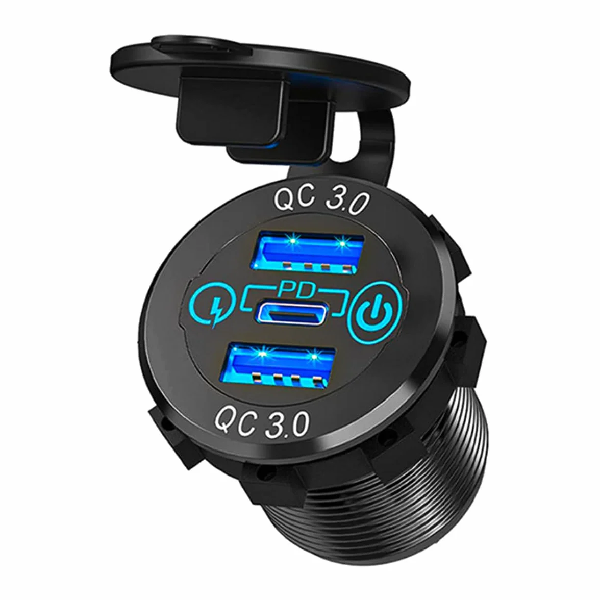 Gniazdo ładowarki samochodowej USB Alnicov 12V/24V 36W Szybkie ładowanie QC3.0 Podwójna ładowarka USB Panel zasilania Szybkie ładowanie Adapter z przełącznikiem Woltomierz LED