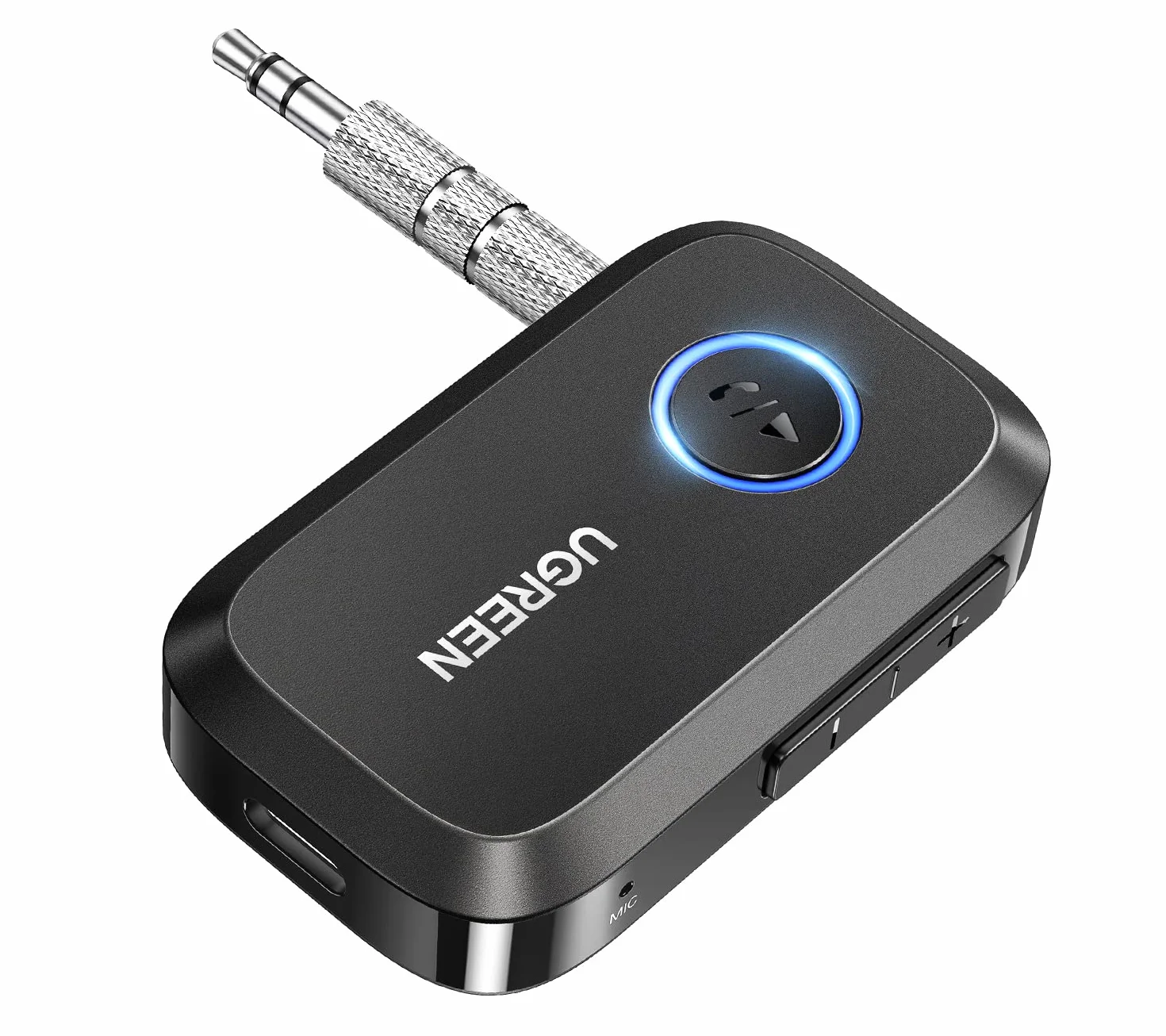 UGREEN Adapter Bluetooth 6.0 Samochodowy z Gniazdem AUX 3.5 mm i Mikrofonem Głośnomówiący Czarny