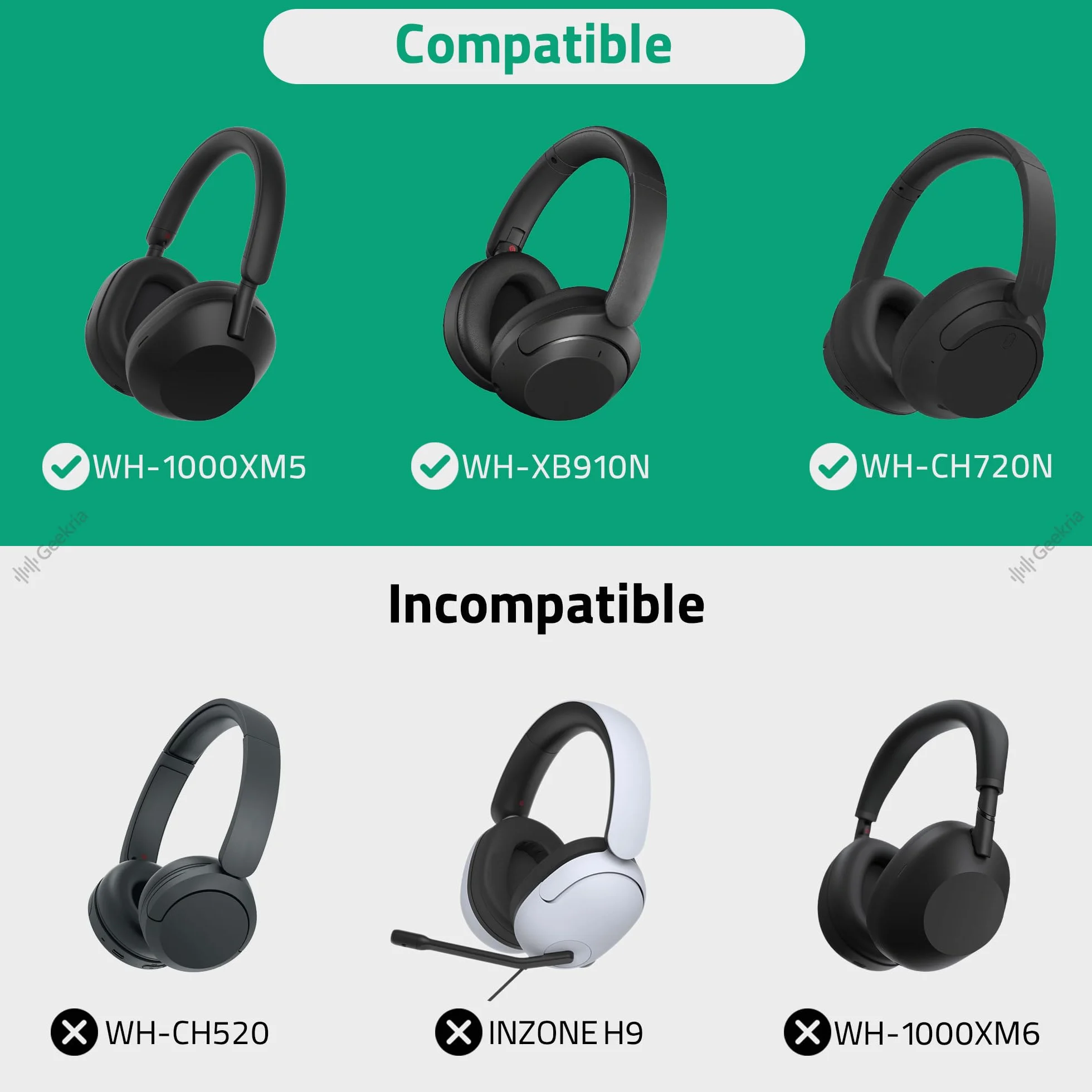 Geekria Shield Etui na słuchawki kompatybilne z Sony WH-CH720N, WH-1000XM5, WH-1000XM4, WH-XB910N – Twardy futerał podróżny z miejscem na kable (Szary)