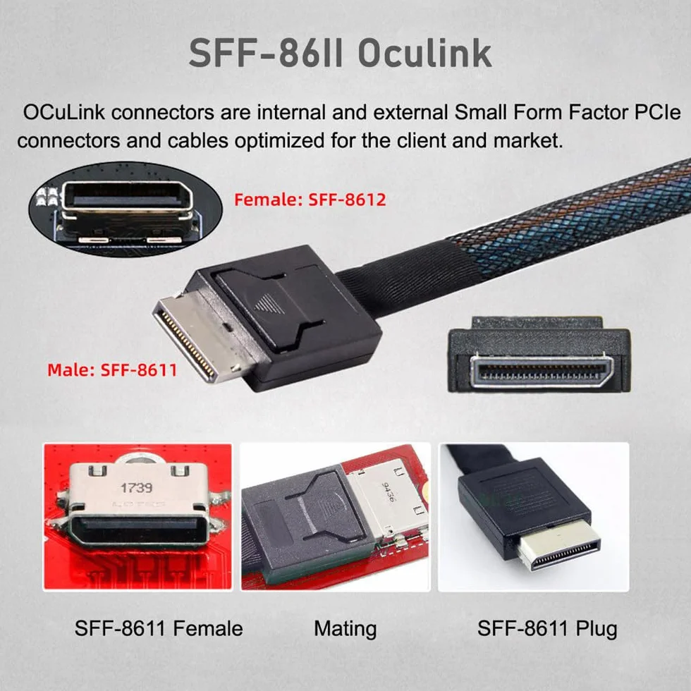 Kątowy 90 stopni OcuLink PCIe 4.0 PCI-Express SFF-8611 4i do SFF-8611 kabel do transmisji danych do eGPU SSD 80 cm