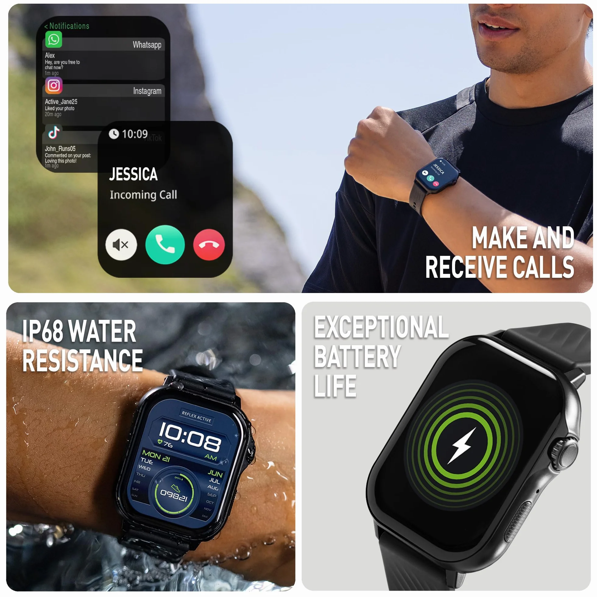 Reflex Active Venture AMOLED GPS Calling czarny pasek Smart Watch