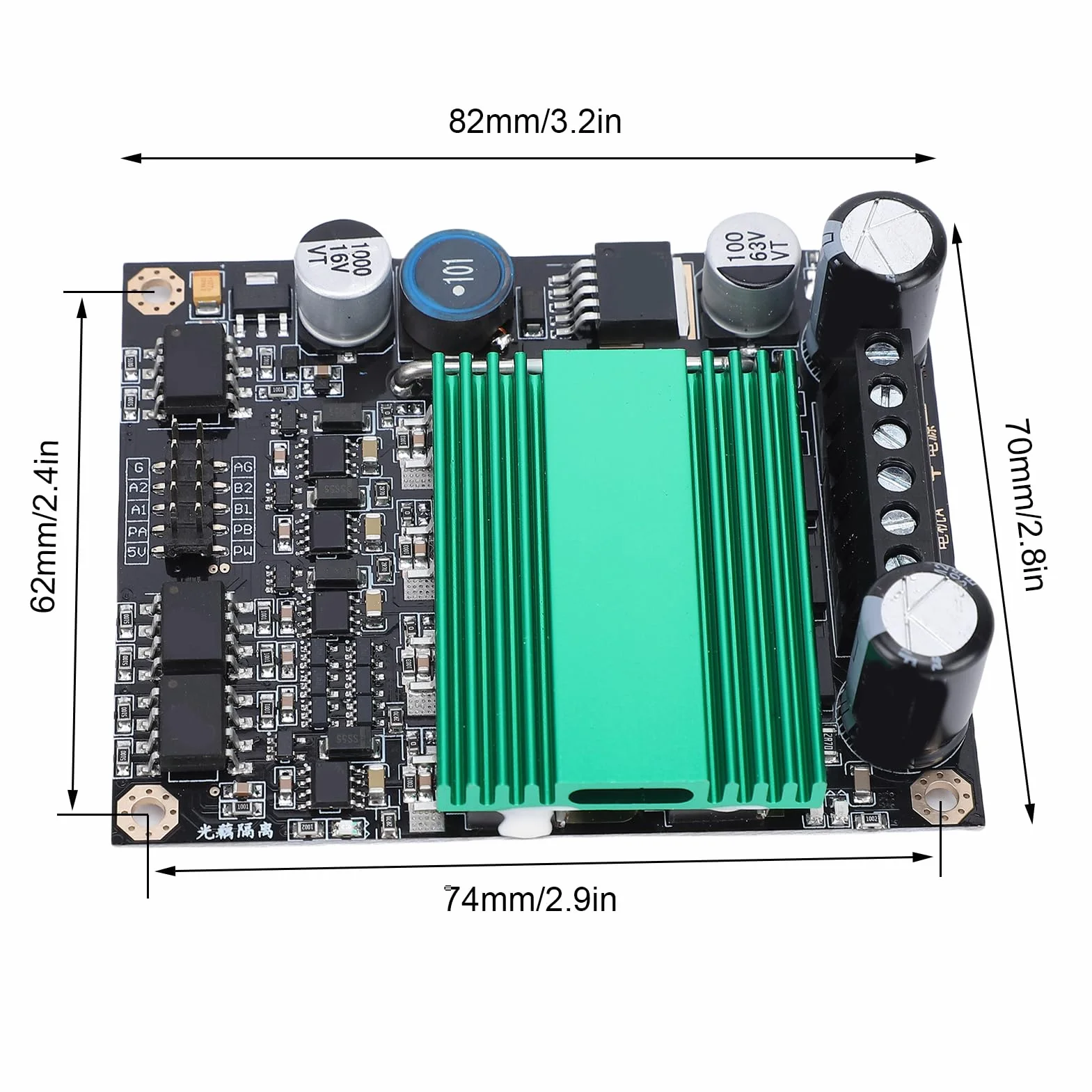 Fabater Moduł Sterownika Silnika Prądu Stałego 100A Solidna Płyta Napędowa Mostka H do Komputera PC o Wysokiej Wydajności Robotyki 3,2x2,8 Cala