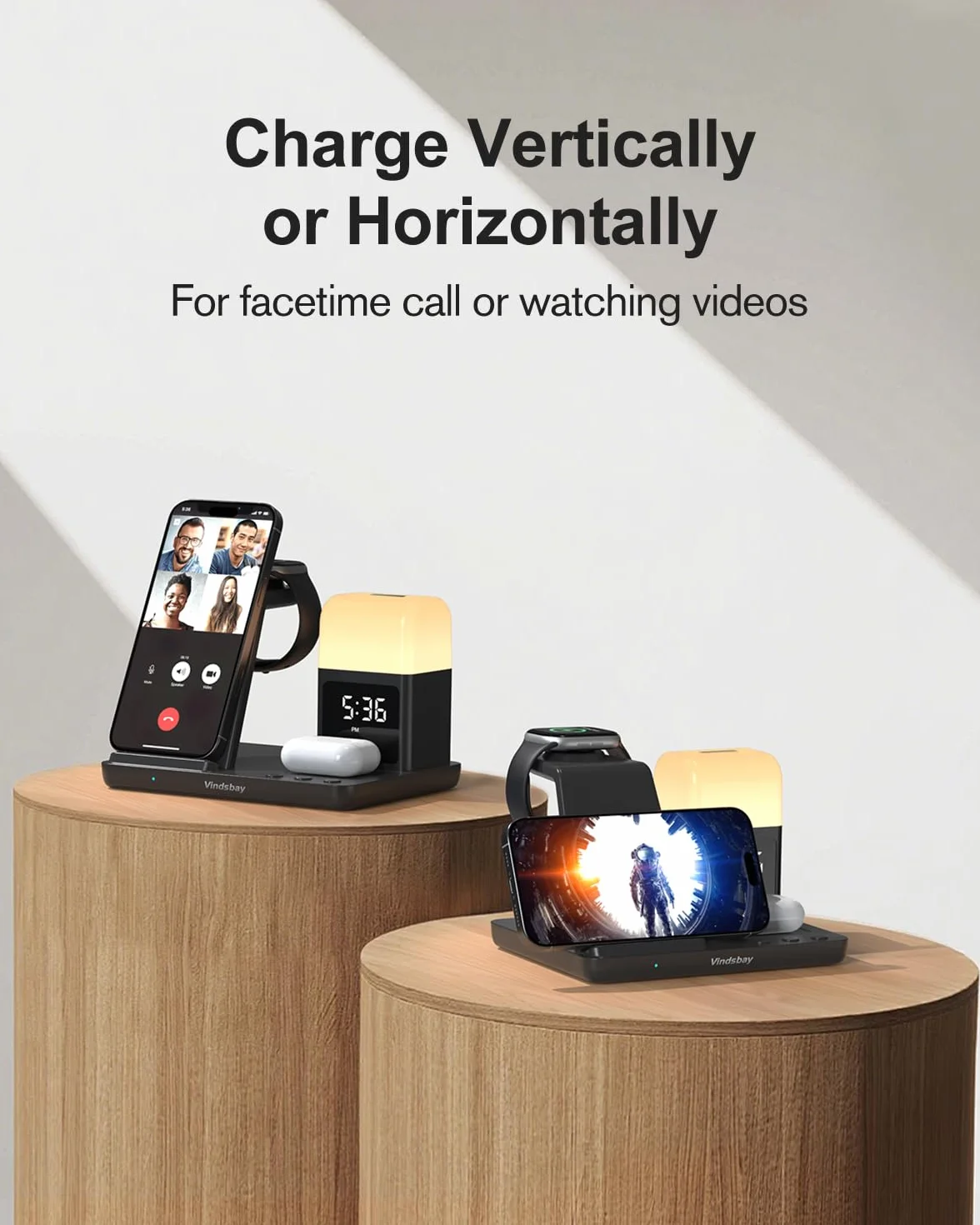 Bezprzewodowa stacja ładująca budzik z 8 dotykowymi lampkami nocnymi: bezprzewodowa ładowarka 5 w 1 do urządzeń Apple - stacja ładująca do iPhone'a 17 16 15 14 13 12 Pro Max Plus/Apple Watch/AirPods
