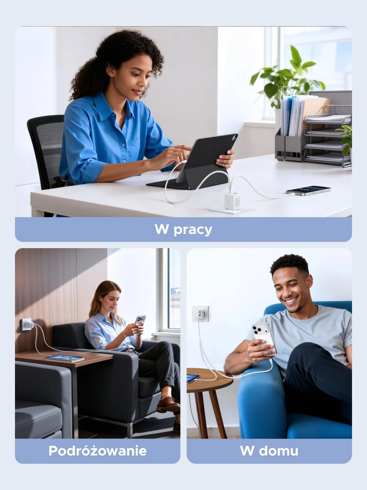 UGREEN ładowarka USB C 30W 3-portowy GaN II adapter szybkiej ładowania PD biały
