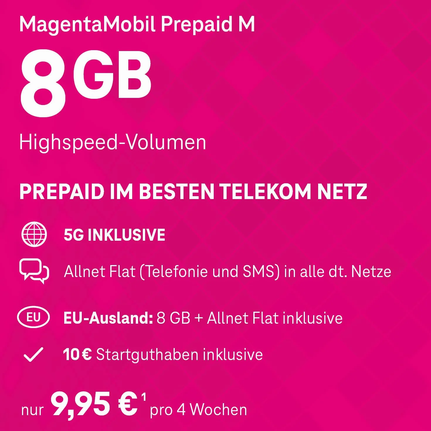 Telekom MagentaMobil Prepaid M karta SIM 5G 13 GB Allnet Flat roaming UE